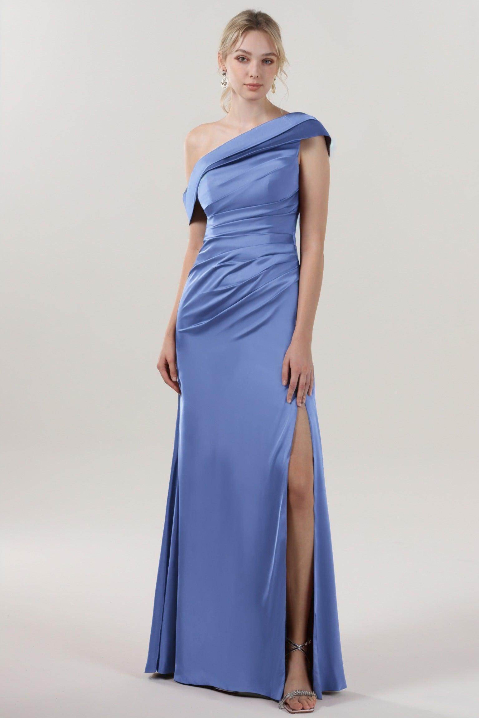 Sheath-Column Maxi Luxe Satin Bridesmaid Dress CS0609BM