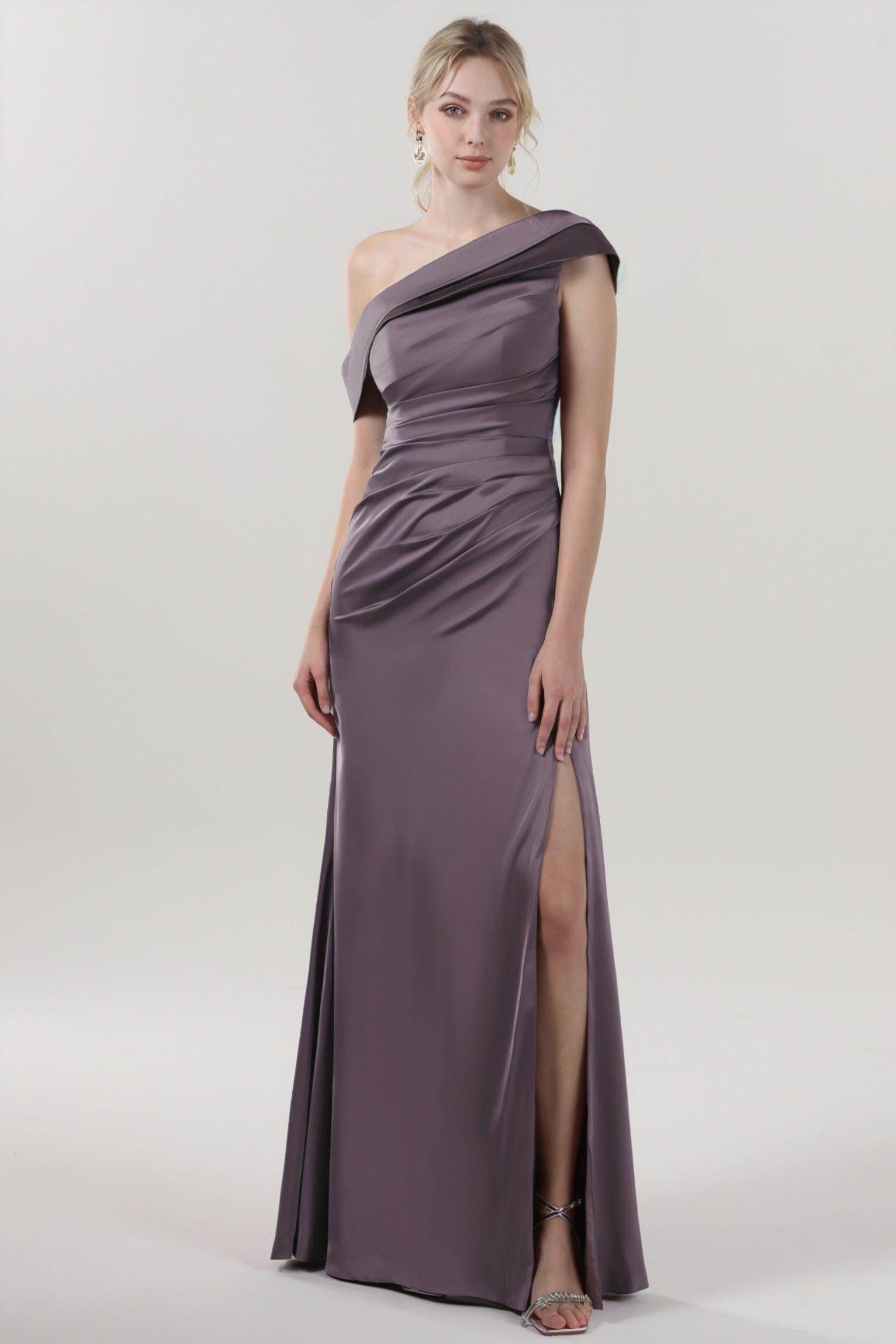 Sheath-Column Maxi Luxe Satin Bridesmaid Dress CS0609BM