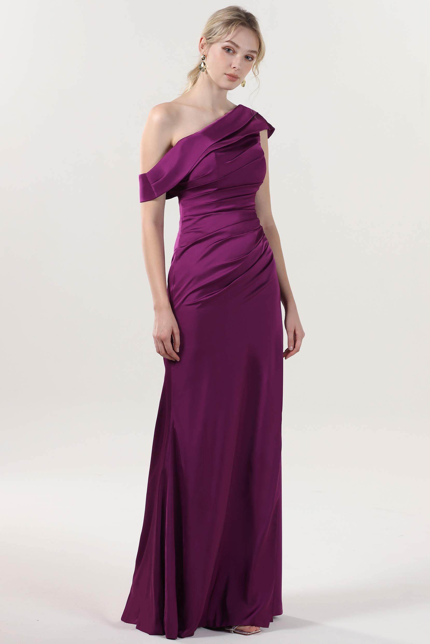 Sheath-Column Maxi Luxe Satin Bridesmaid Dress CS0609BM