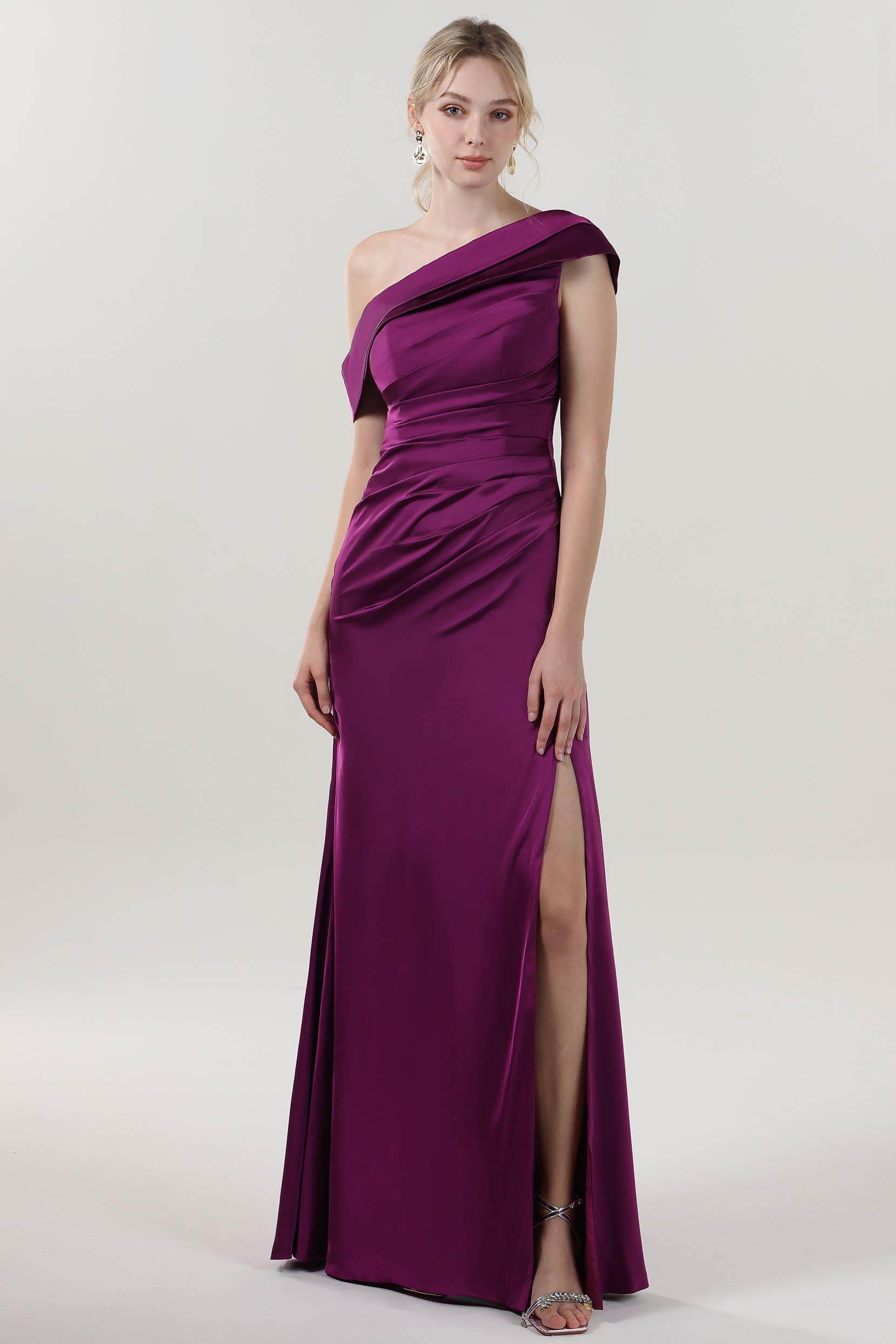 Sheath-Column Maxi Luxe Satin Bridesmaid Dress CS0609BM