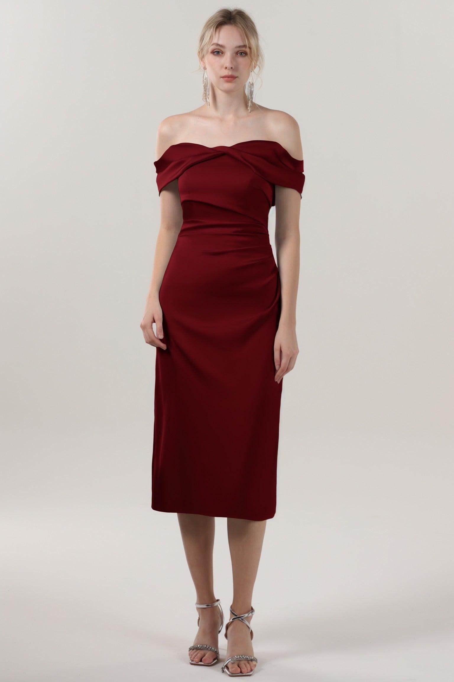 Sheath-Column Midi Luxe Satin Bridesmaid Dress CS0610BM