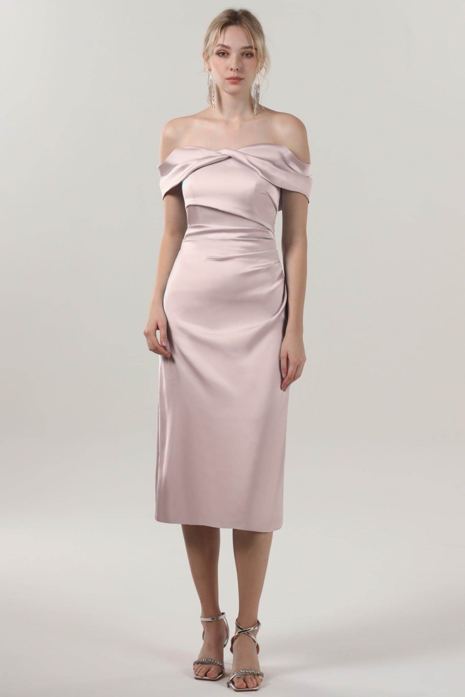 Sheath-Column Midi Luxe Satin Bridesmaid Dress CS0610BM