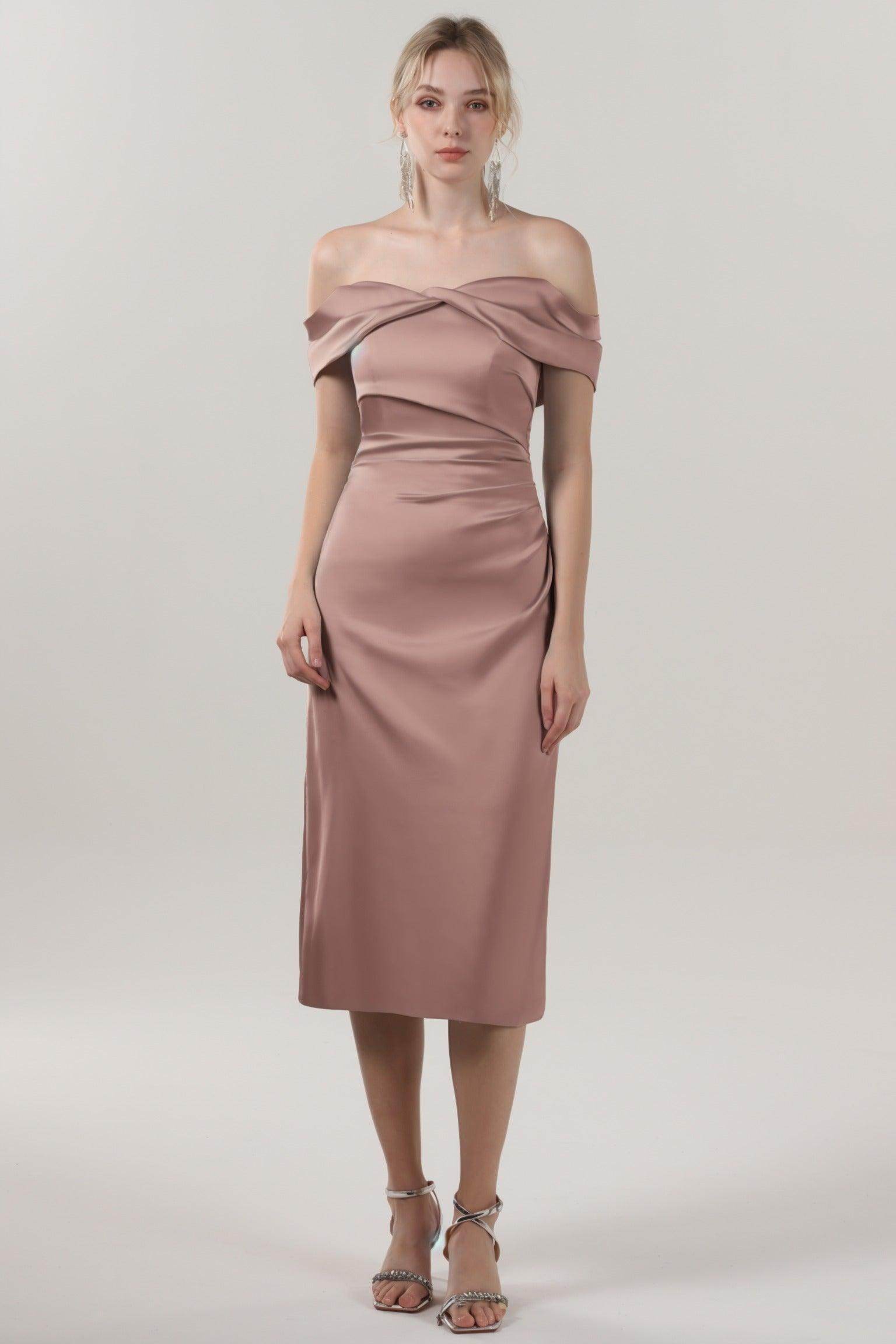 Sheath-Column Midi Luxe Satin Bridesmaid Dress CS0610BM
