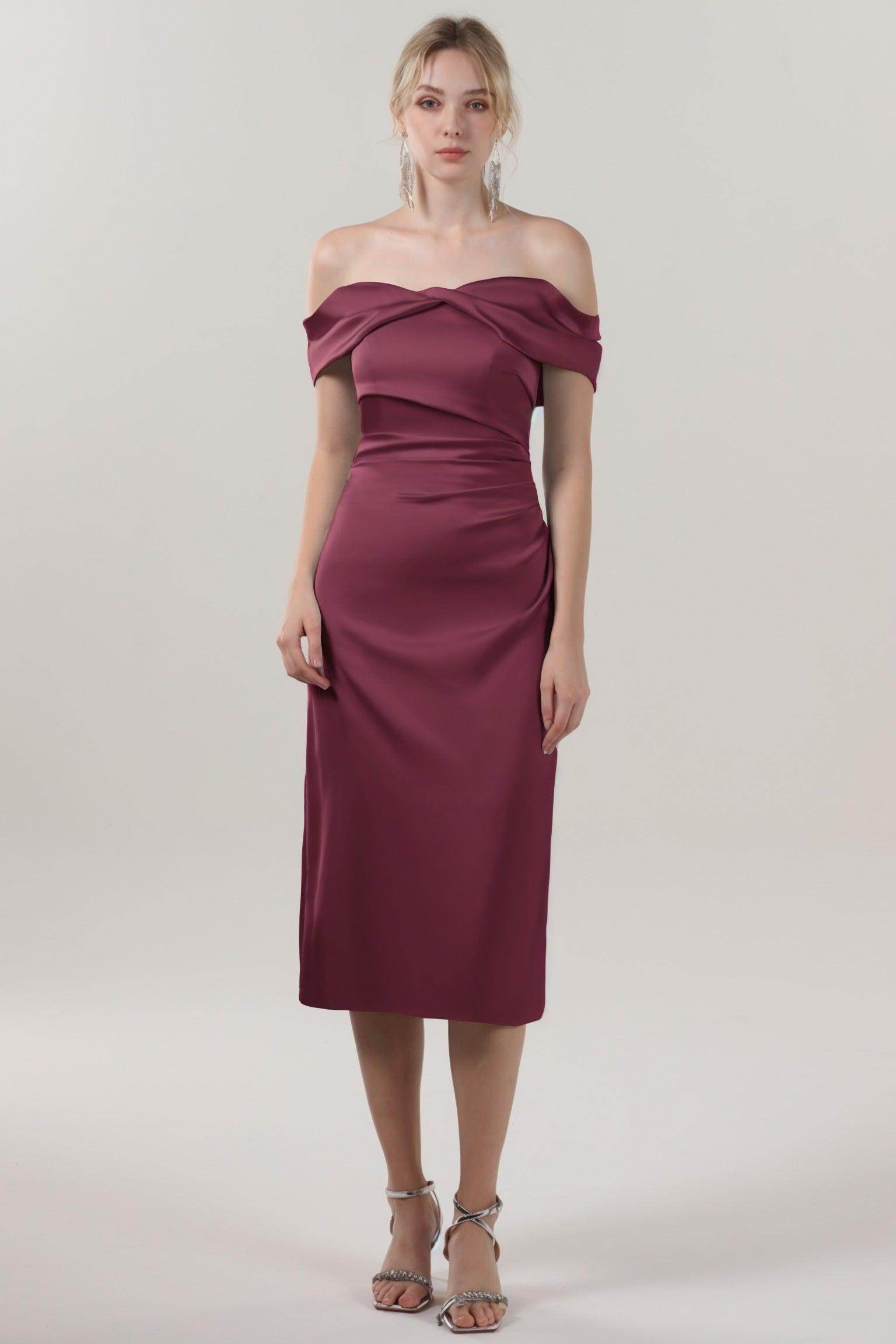 Sheath-Column Midi Luxe Satin Bridesmaid Dress CS0610BM
