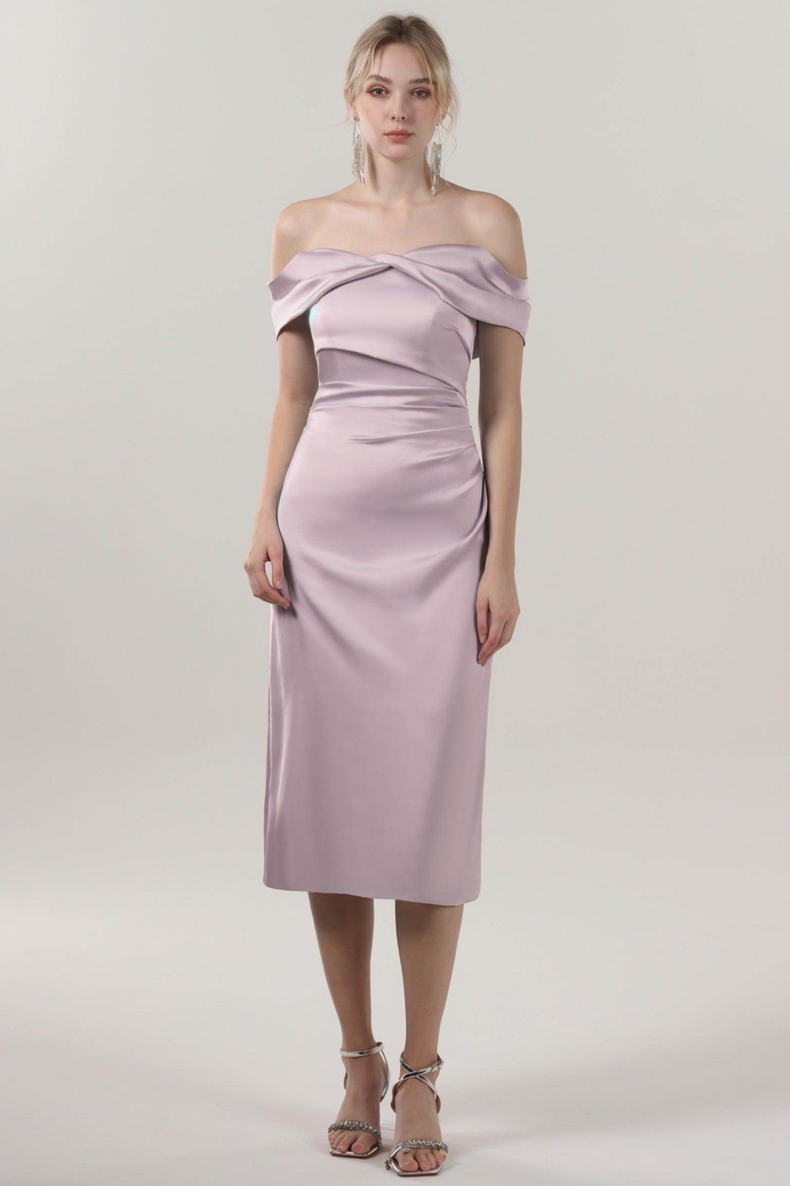 Sheath-Column Midi Luxe Satin Bridesmaid Dress CS0610BM