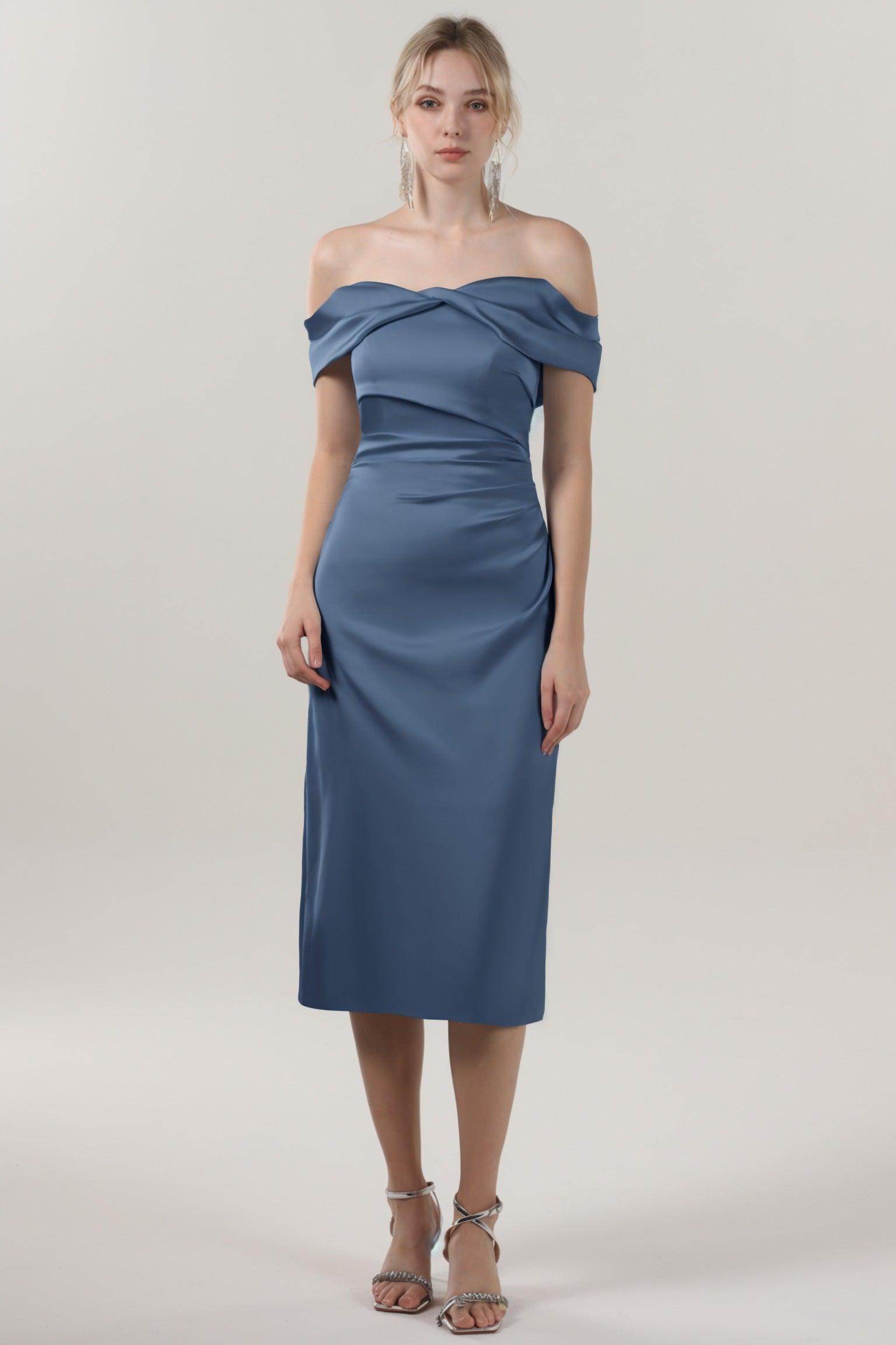 Sheath-Column Midi Luxe Satin Bridesmaid Dress CS0610BM