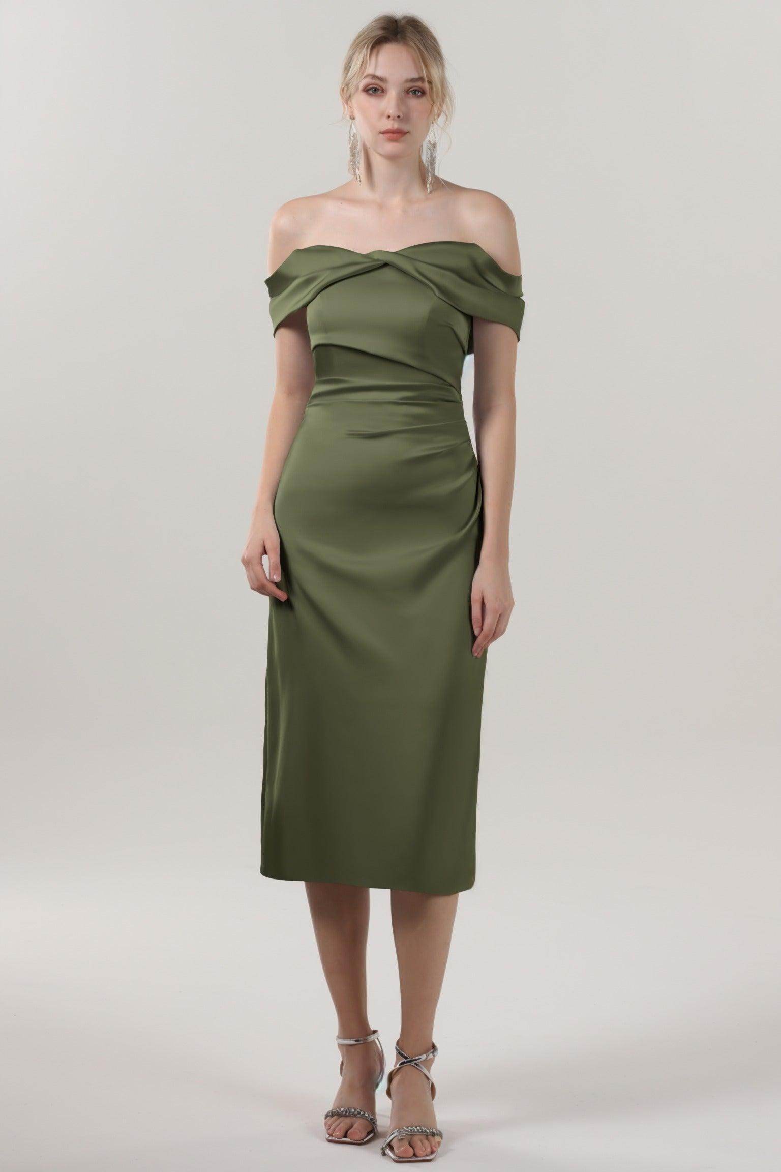 Sheath-Column Midi Luxe Satin Bridesmaid Dress CS0610BM