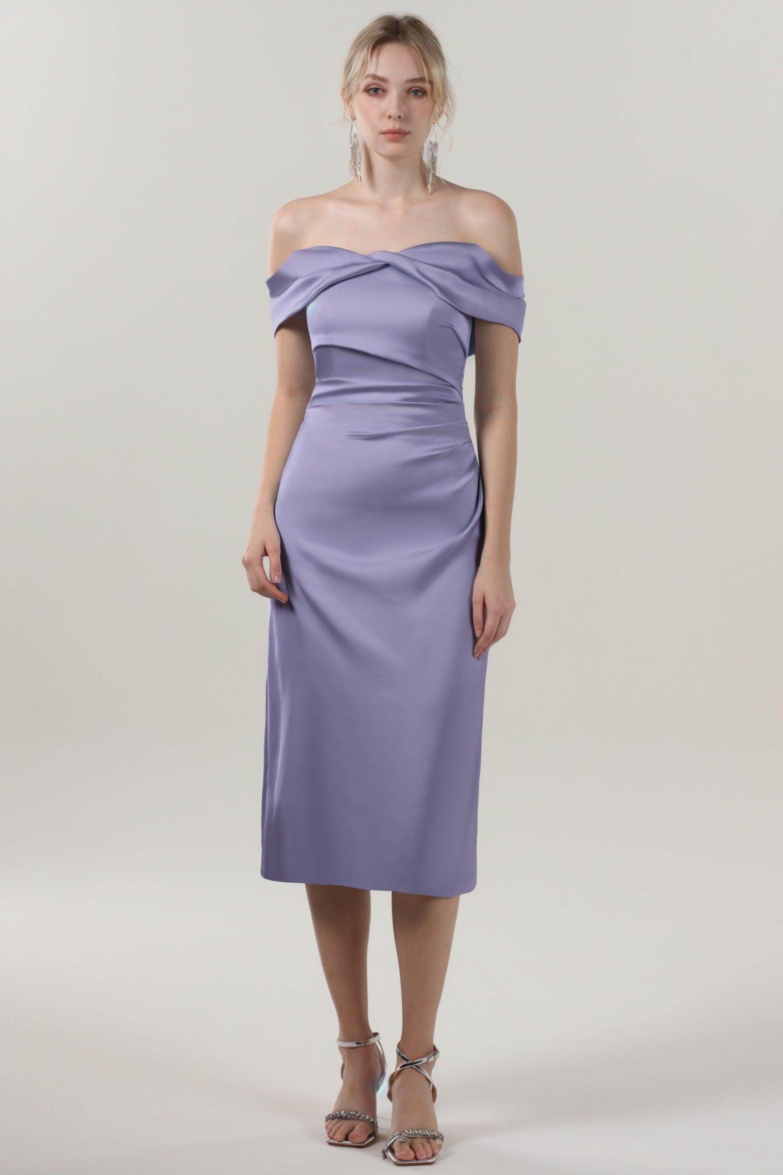 Sheath-Column Midi Luxe Satin Bridesmaid Dress CS0610BM