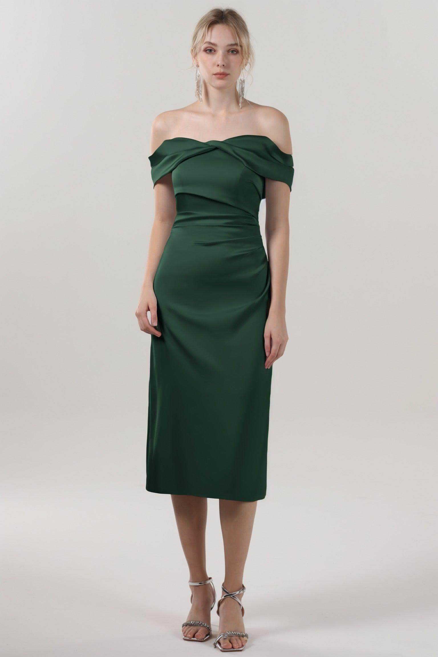 Sheath-Column Midi Luxe Satin Bridesmaid Dress CS0610BM