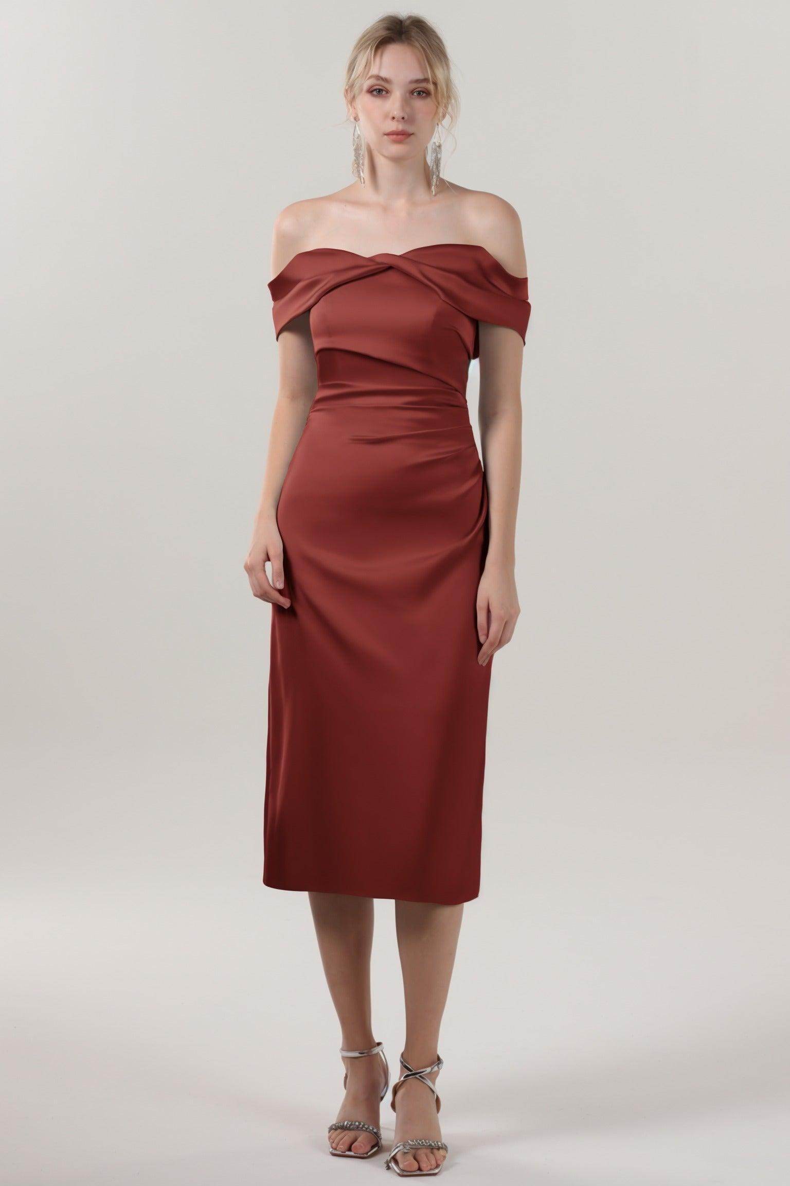 Sheath-Column Midi Luxe Satin Bridesmaid Dress CS0610BM