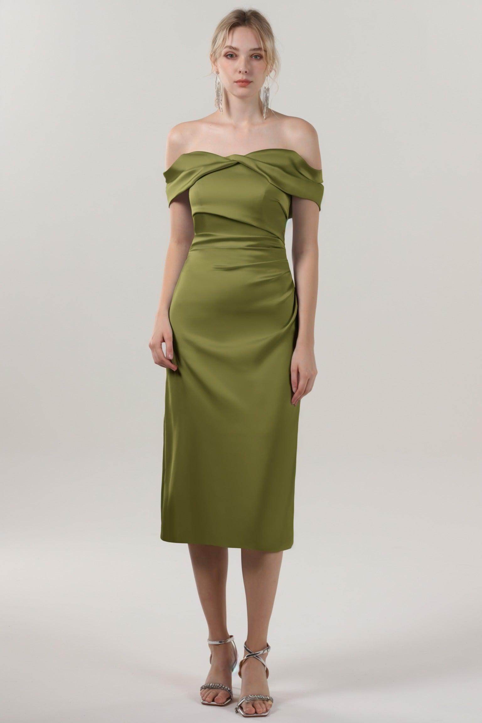 Sheath-Column Midi Luxe Satin Bridesmaid Dress CS0610BM