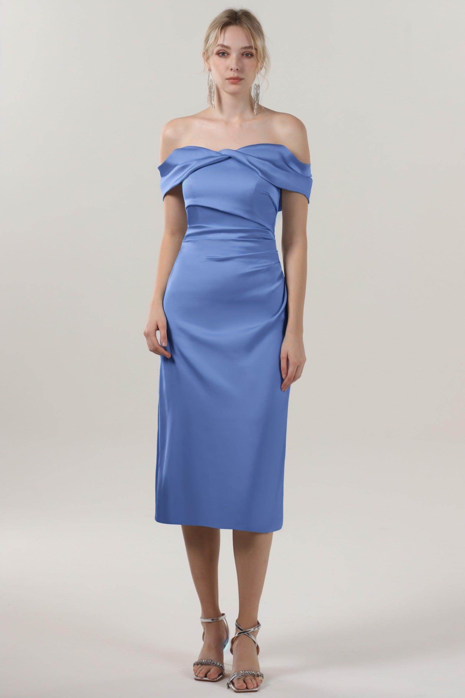 Sheath-Column Midi Luxe Satin Bridesmaid Dress CS0610BM