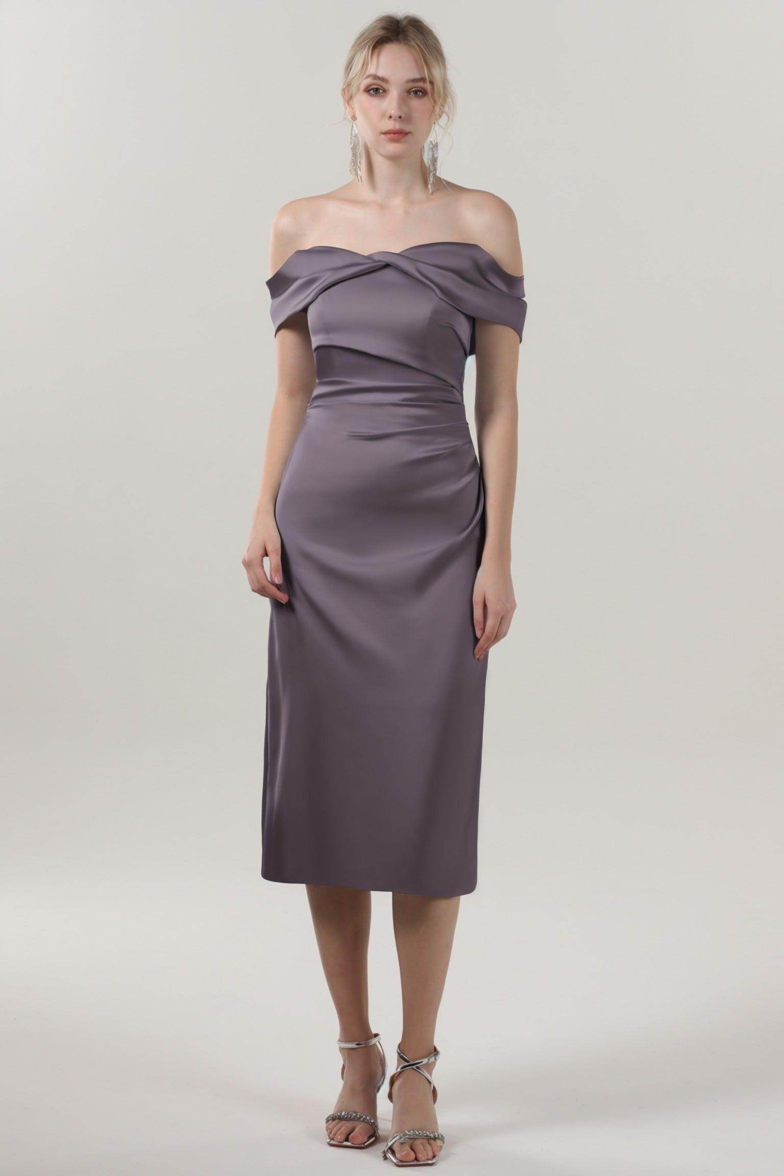 Sheath-Column Midi Luxe Satin Bridesmaid Dress CS0610BM