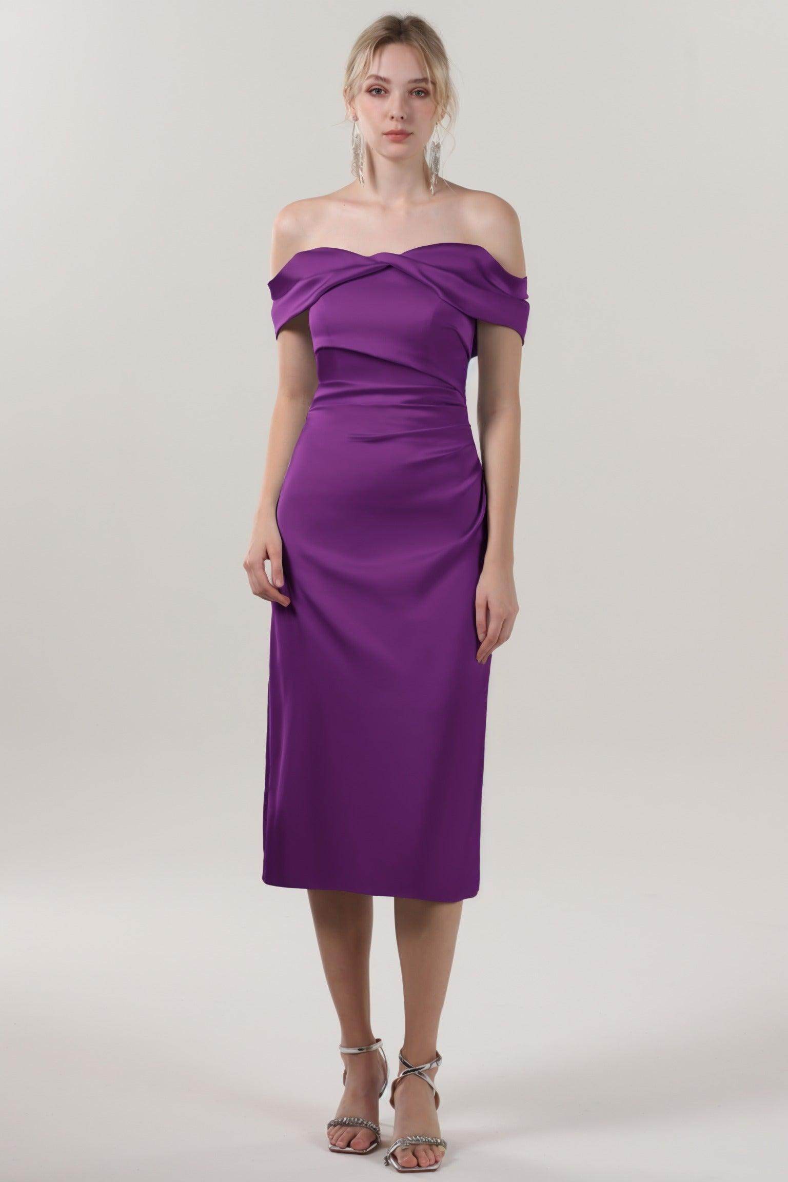 Sheath-Column Midi Luxe Satin Bridesmaid Dress CS0610BM