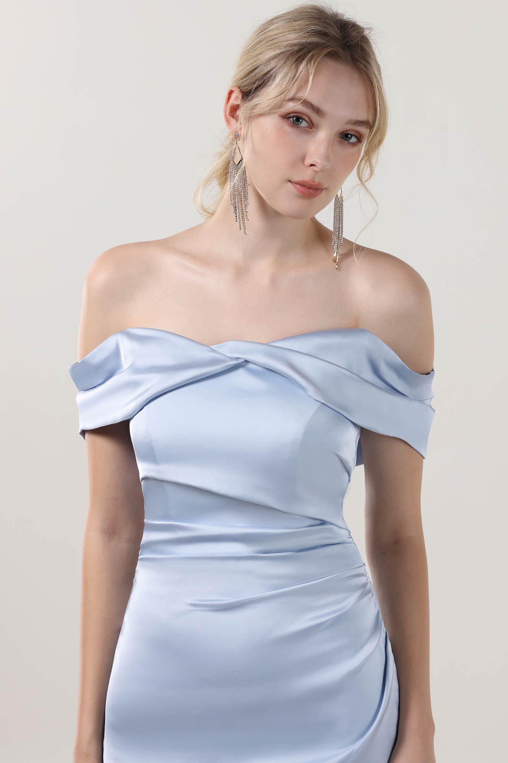 Sheath-Column Midi Luxe Satin Bridesmaid Dress CS0610BM