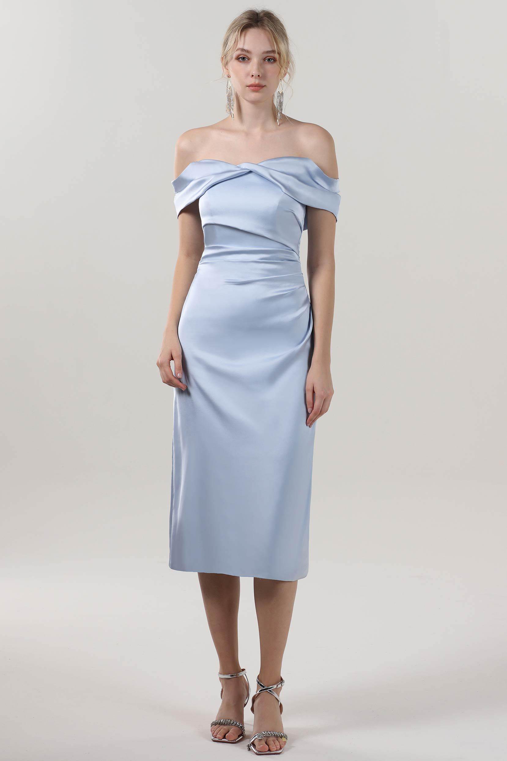 Sheath-Column Midi Luxe Satin Bridesmaid Dress CS0610BM