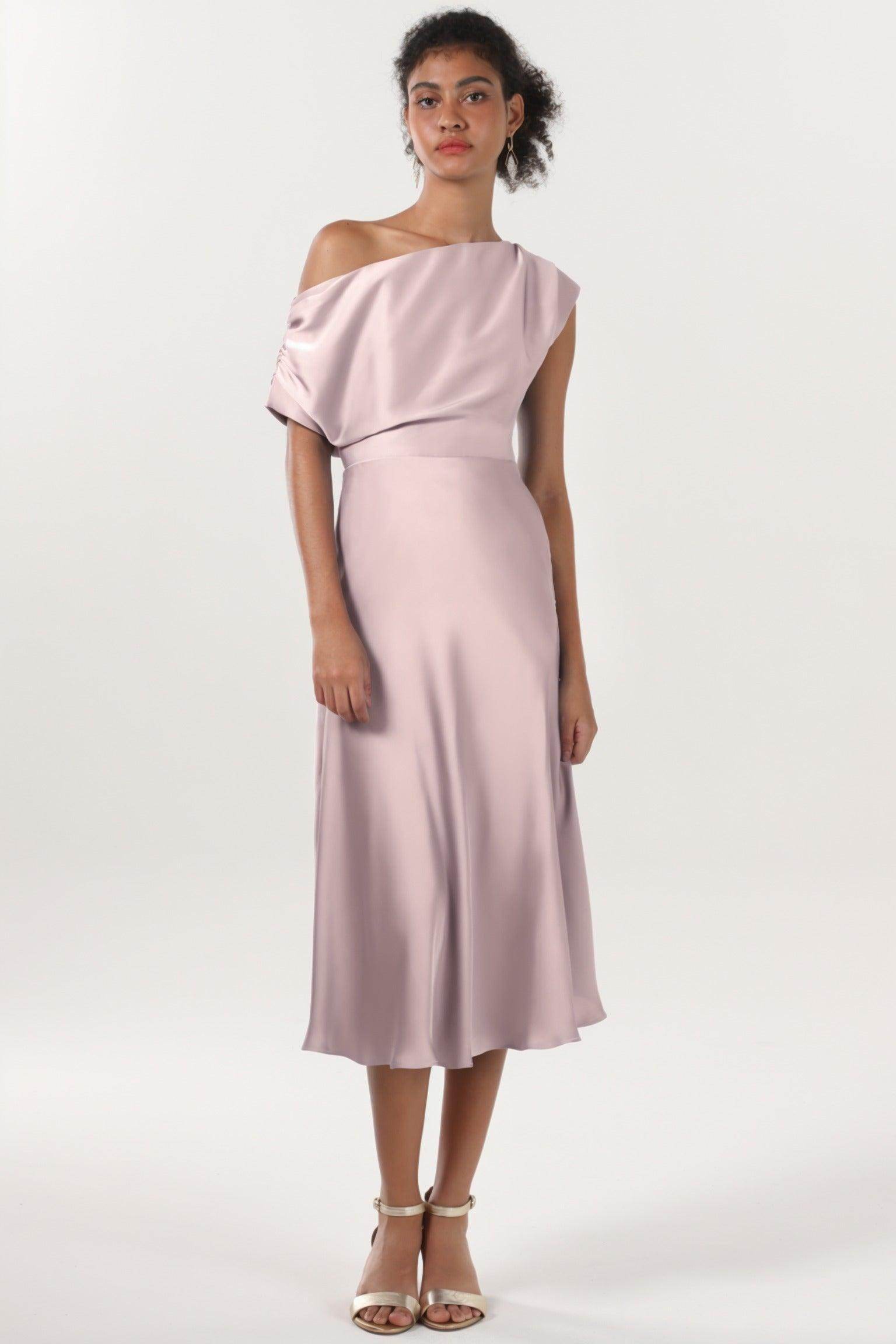 Sheath-Column Midi Luxe Satin Bridesmaid Dress CS0611BM