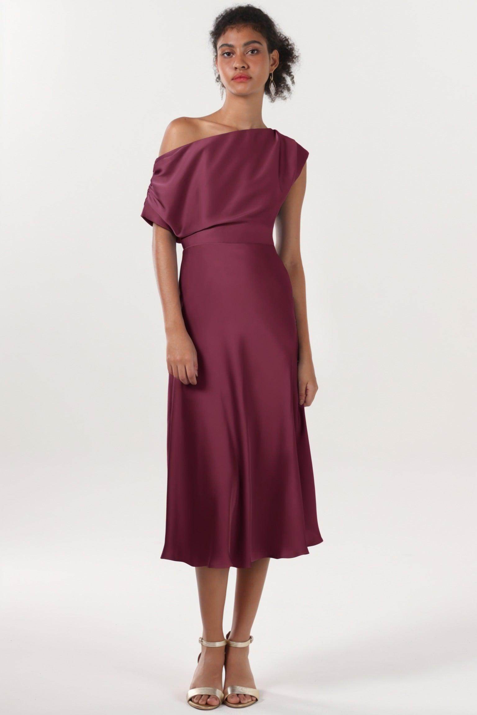 Sheath-Column Midi Luxe Satin Bridesmaid Dress CS0611BM