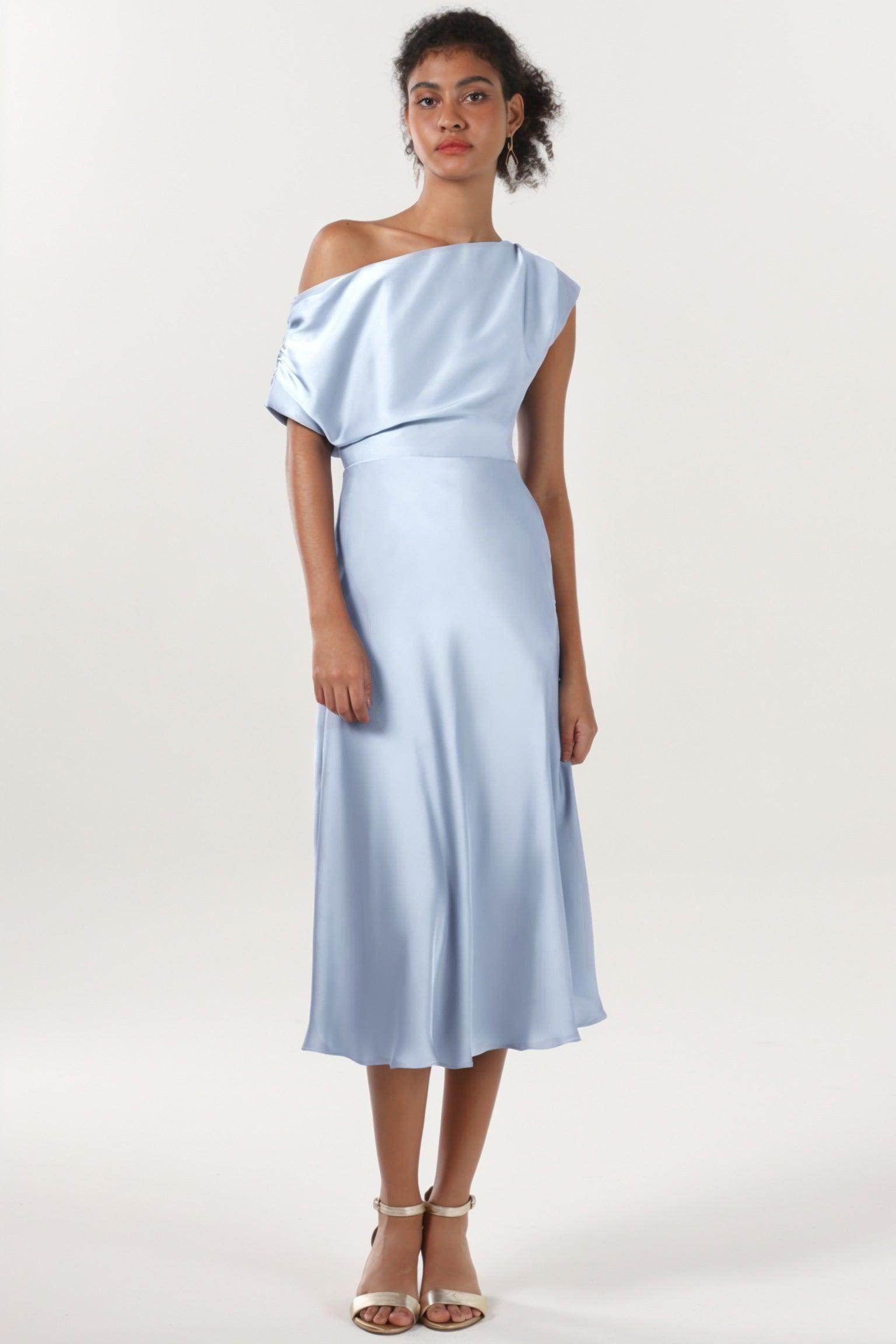 Sheath-Column Midi Luxe Satin Bridesmaid Dress CS0611BM