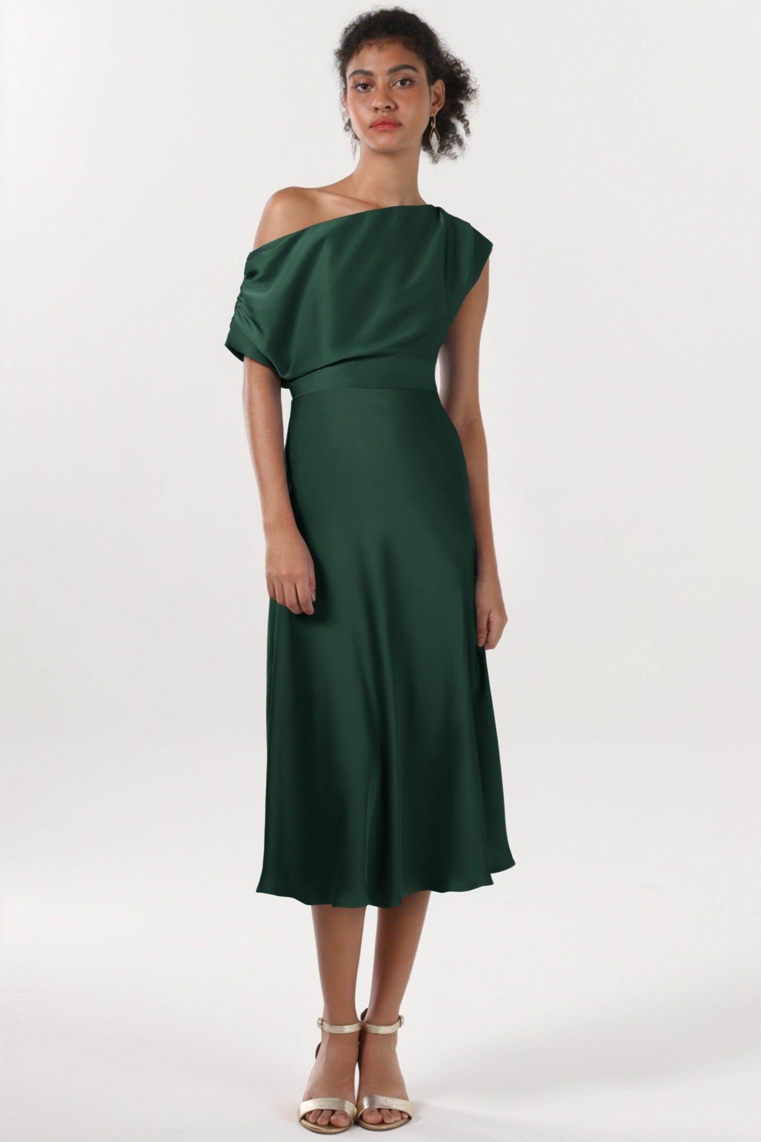 Sheath-Column Midi Luxe Satin Bridesmaid Dress CS0611BM