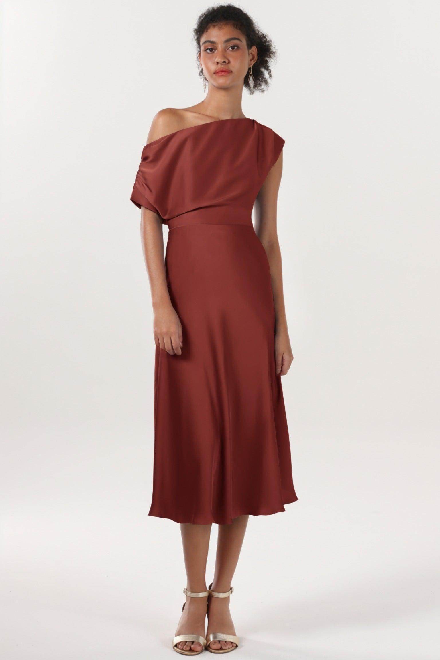Sheath-Column Midi Luxe Satin Formal Dress CS0611