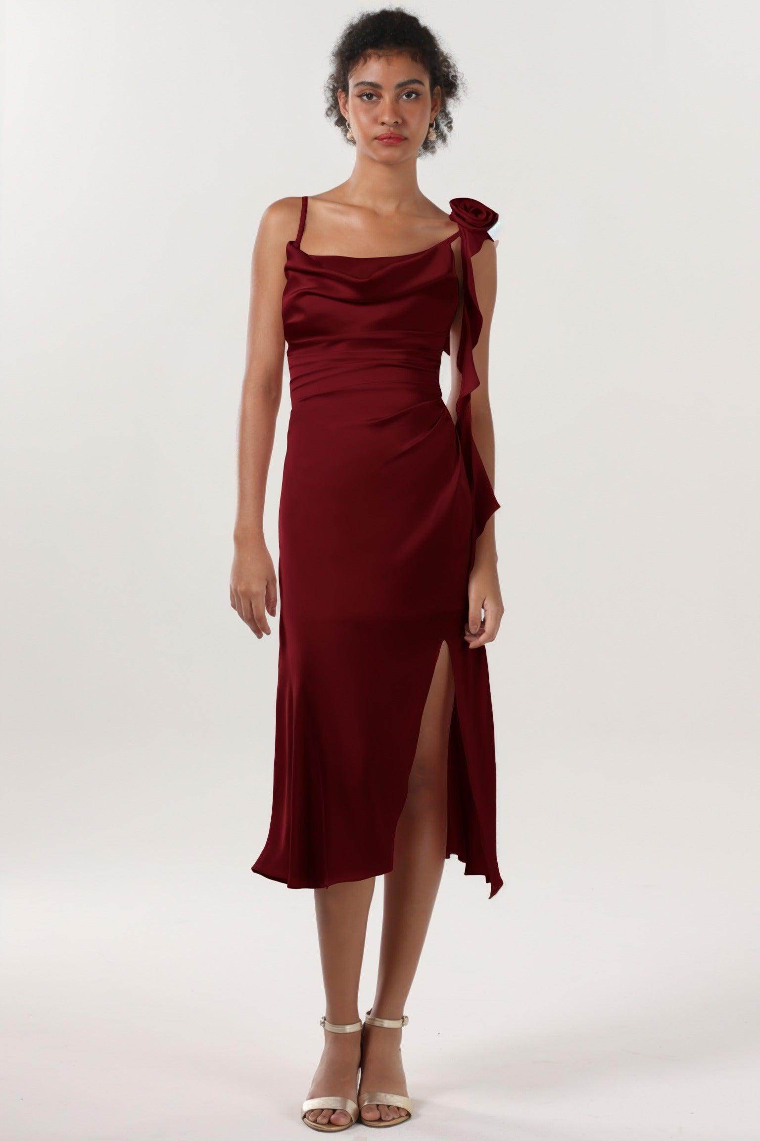 Sheath-Column Midi Luxe Satin Formal Dress CS0613