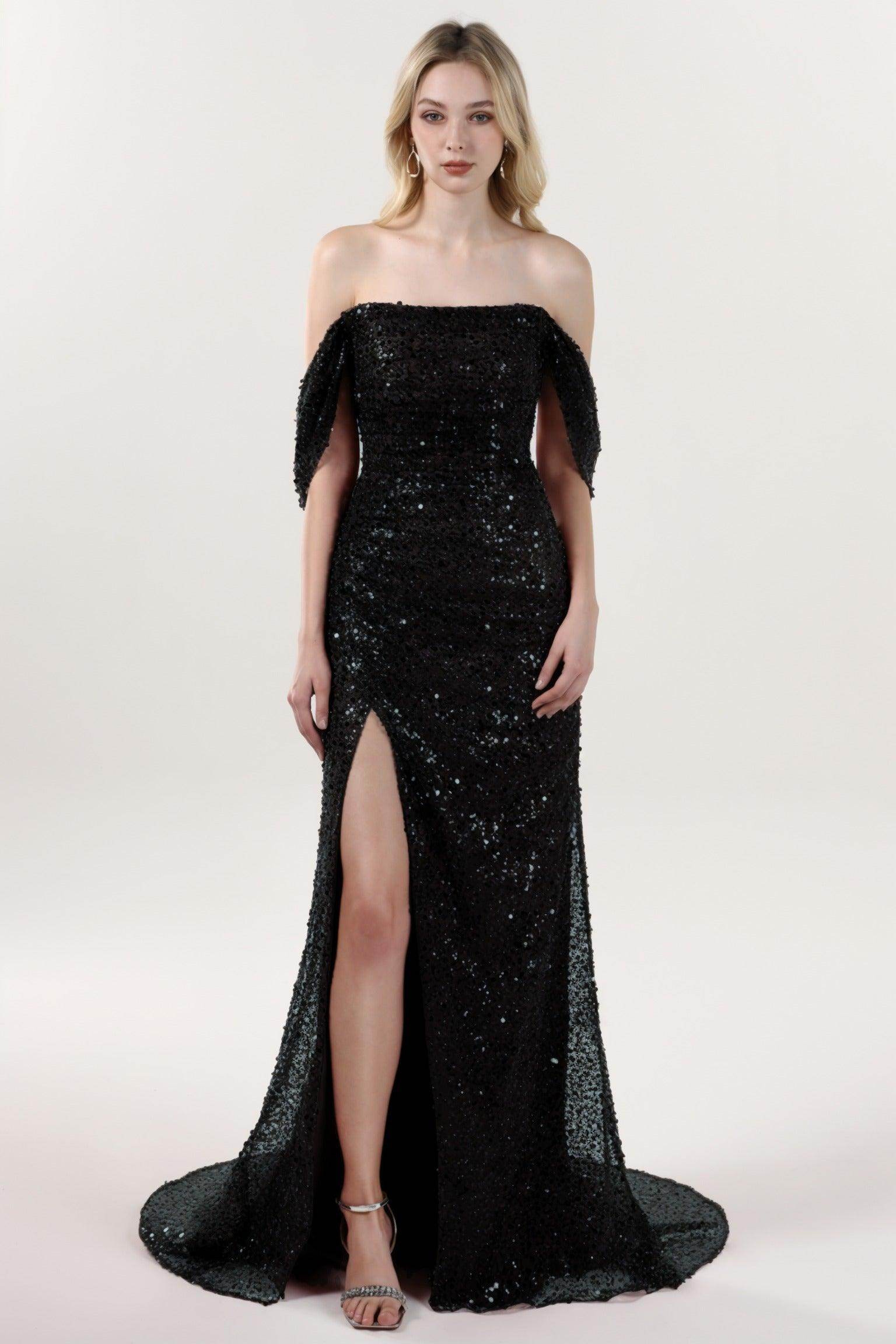 Sheath-Column Sweep-Brush Train Glitter Formal Dress CS0614