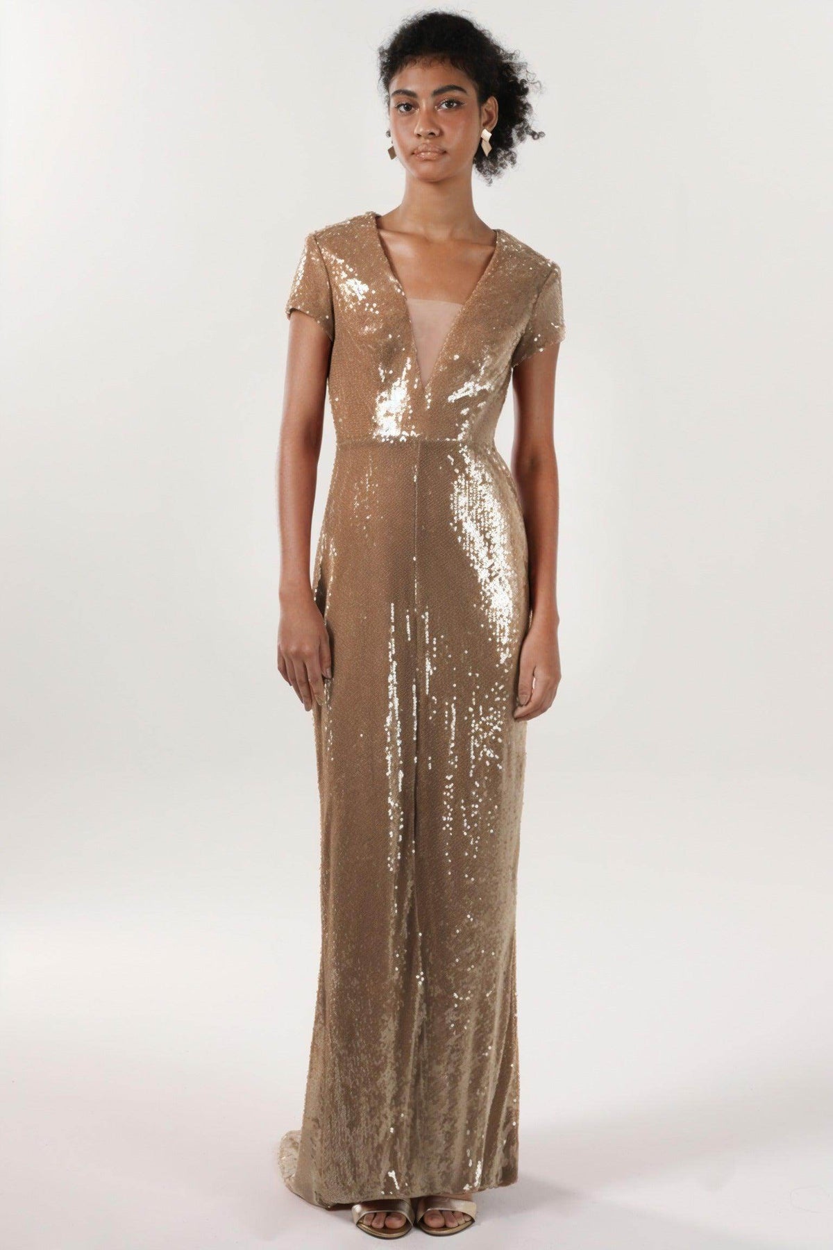 Sheath-Column Sweep-Brush Train Sequined Formal Dress CS0618