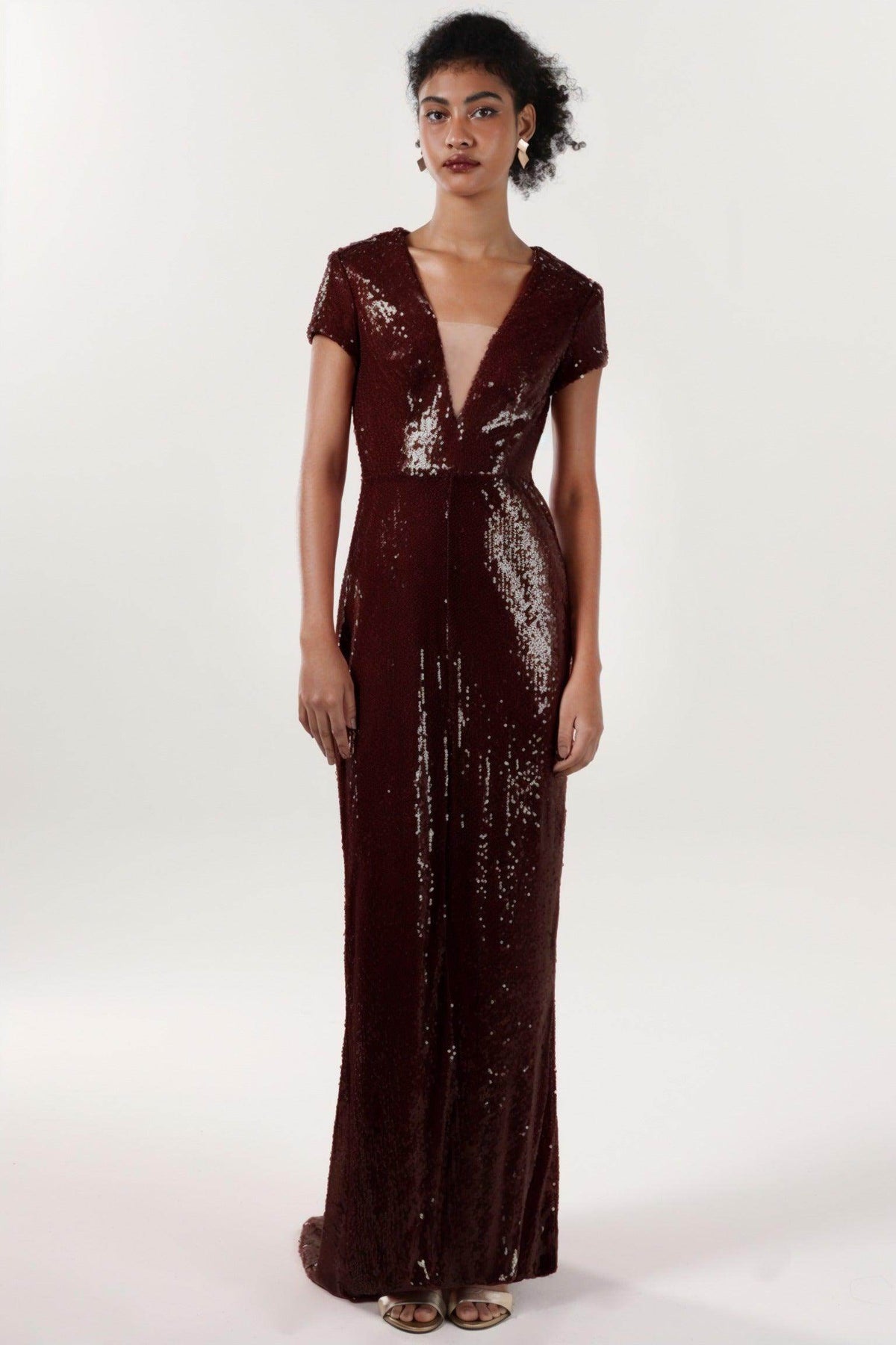 Sheath-Column Sweep-Brush Train Sequined Formal Dress CS0618