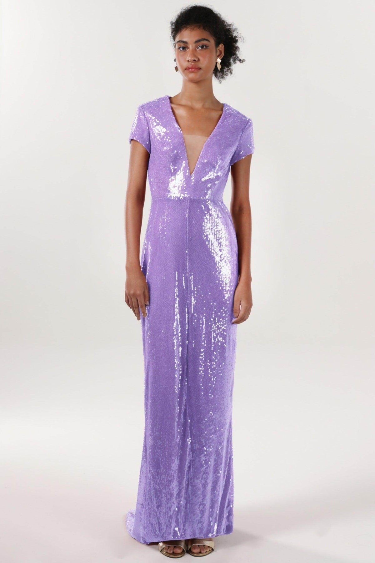 Sheath-Column Sweep-Brush Train Sequined Formal Dress CS0618