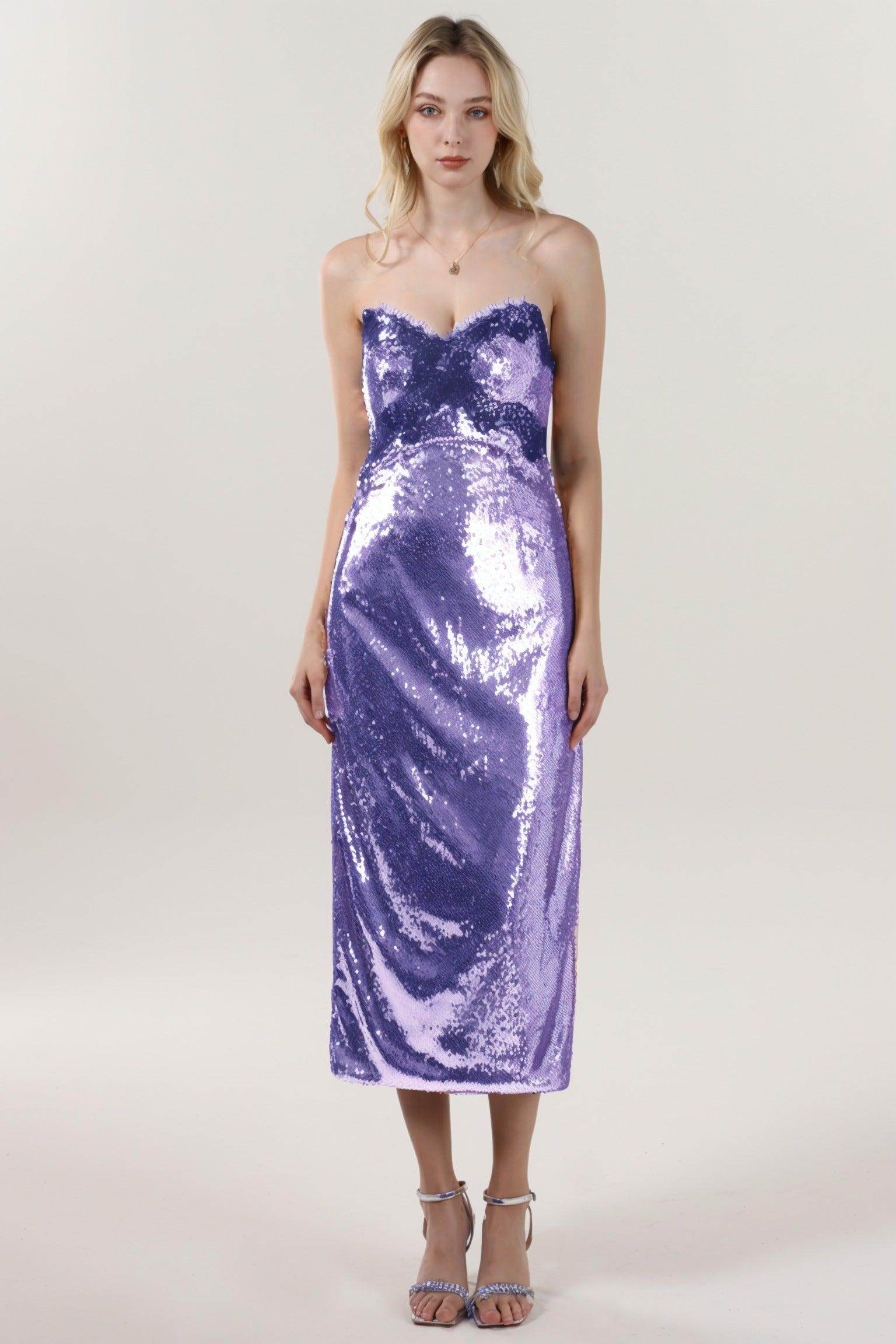 Sheath-Column Midi Sequined Formal Dress CS0623