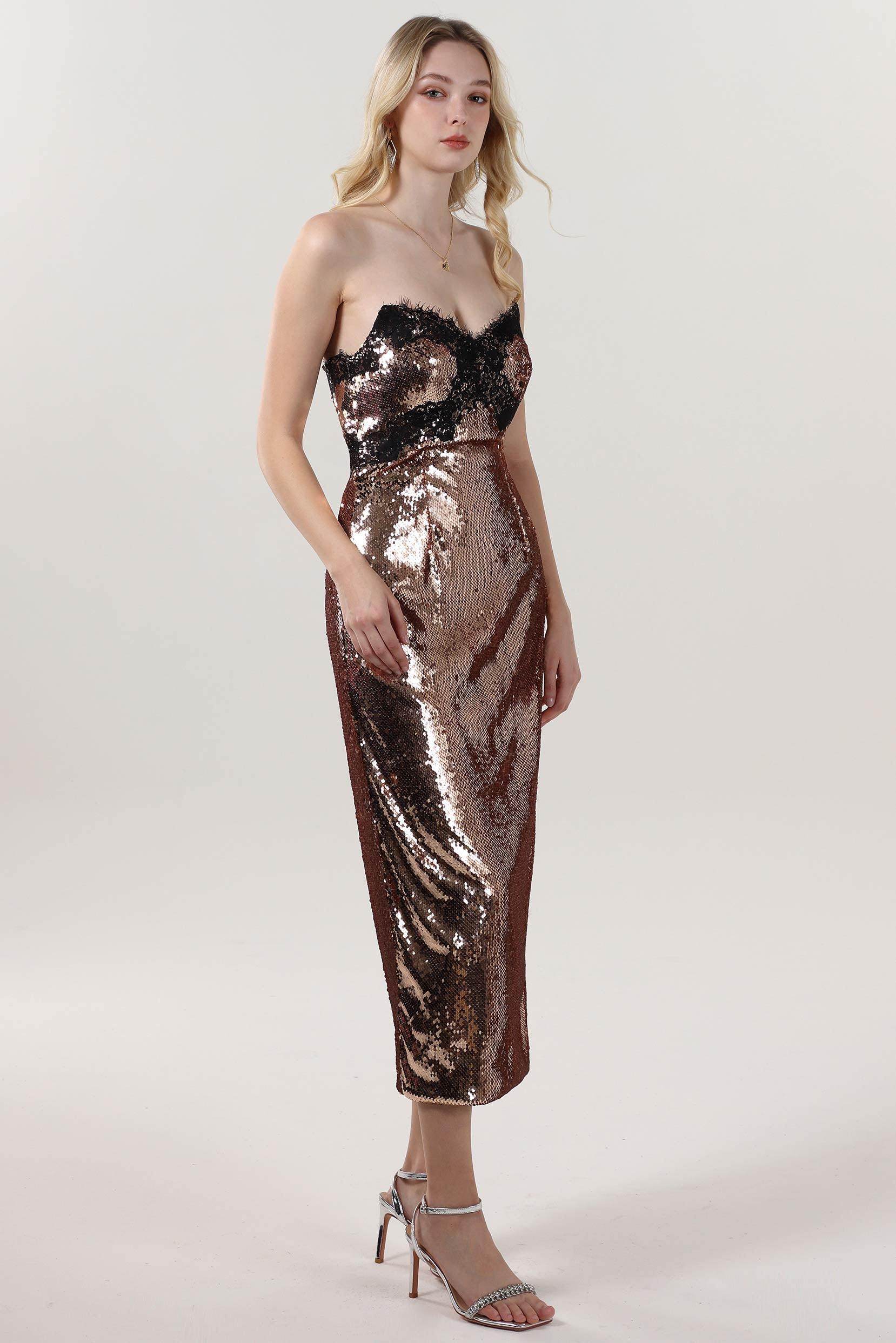 Sheath-Column Midi Sequined Formal Dress CS0623