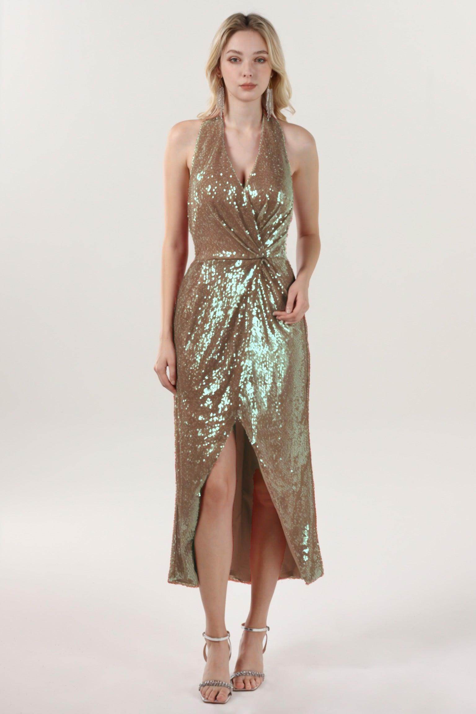 Sheath-Column Midi Sequined Formal Dress CS0625