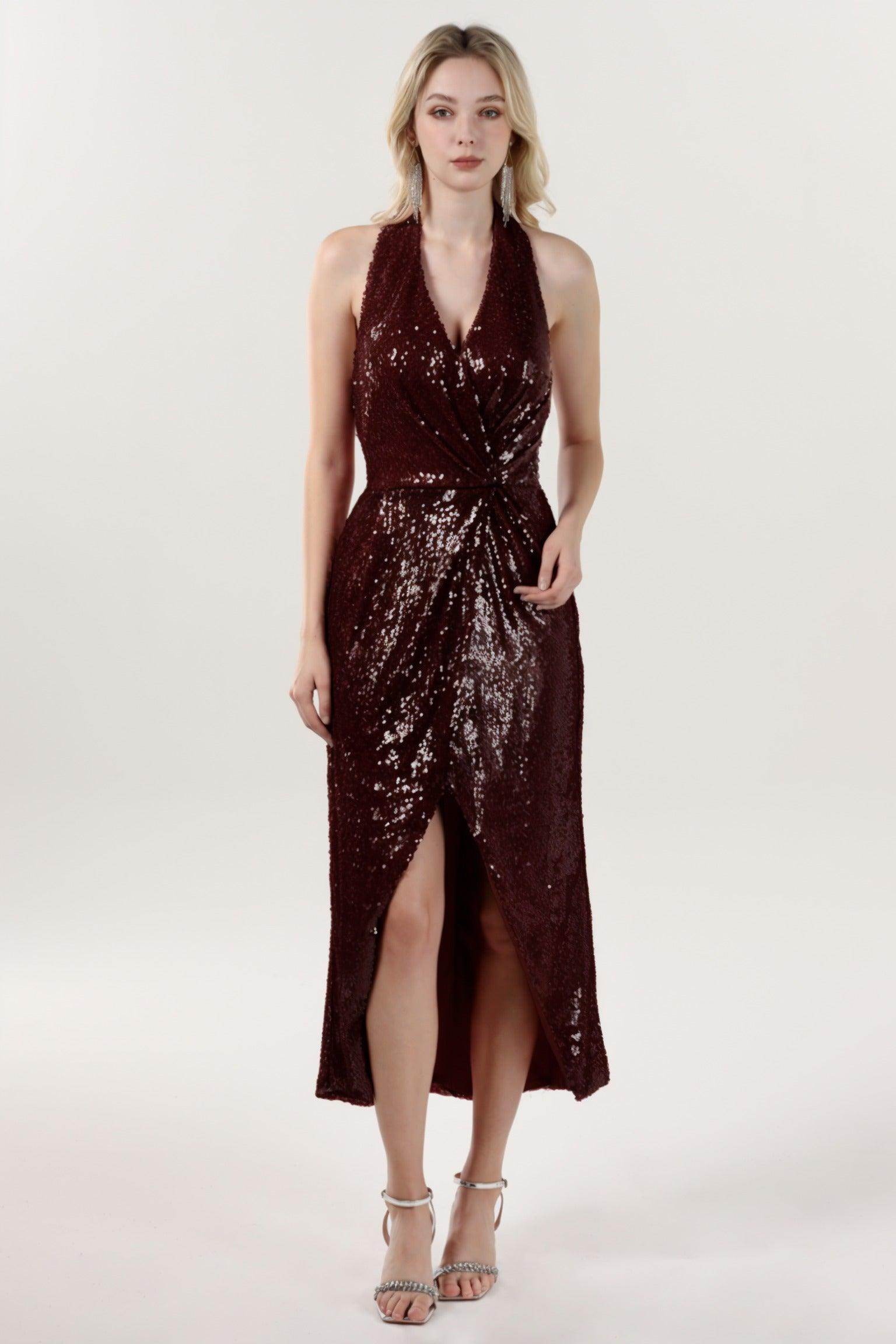 Sheath-Column Midi Sequined Formal Dress CS0625