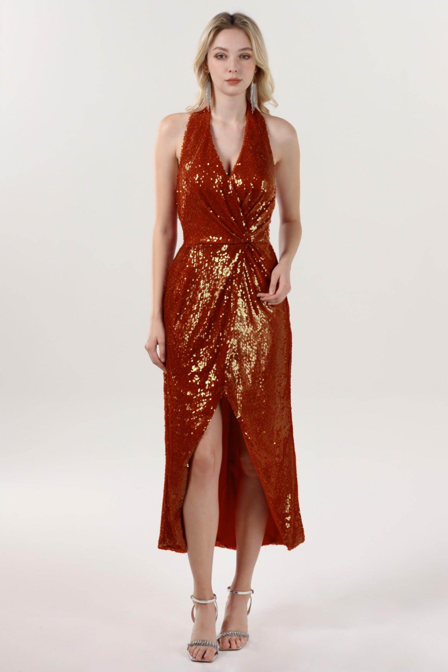 Sheath-Column Midi Sequined Formal Dress CS0625