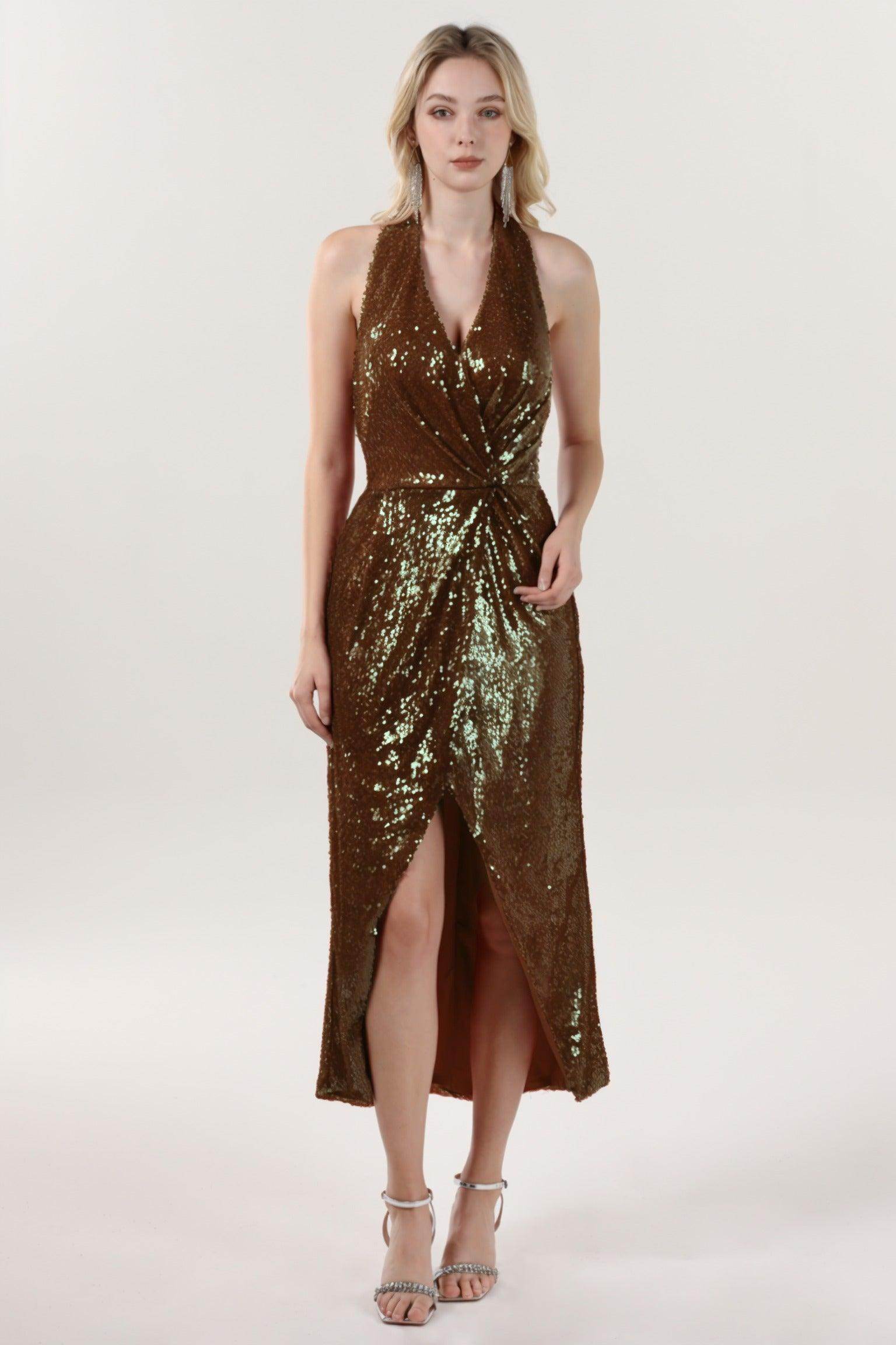 Sheath-Column Midi Sequined Formal Dress CS0625