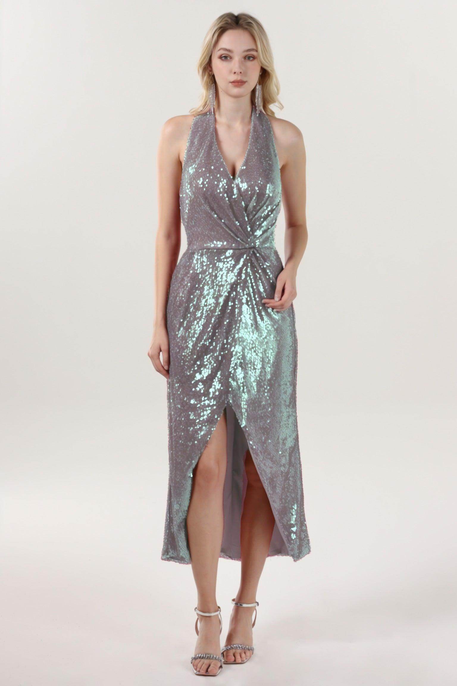 Sheath-Column Midi Sequined Formal Dress CS0625