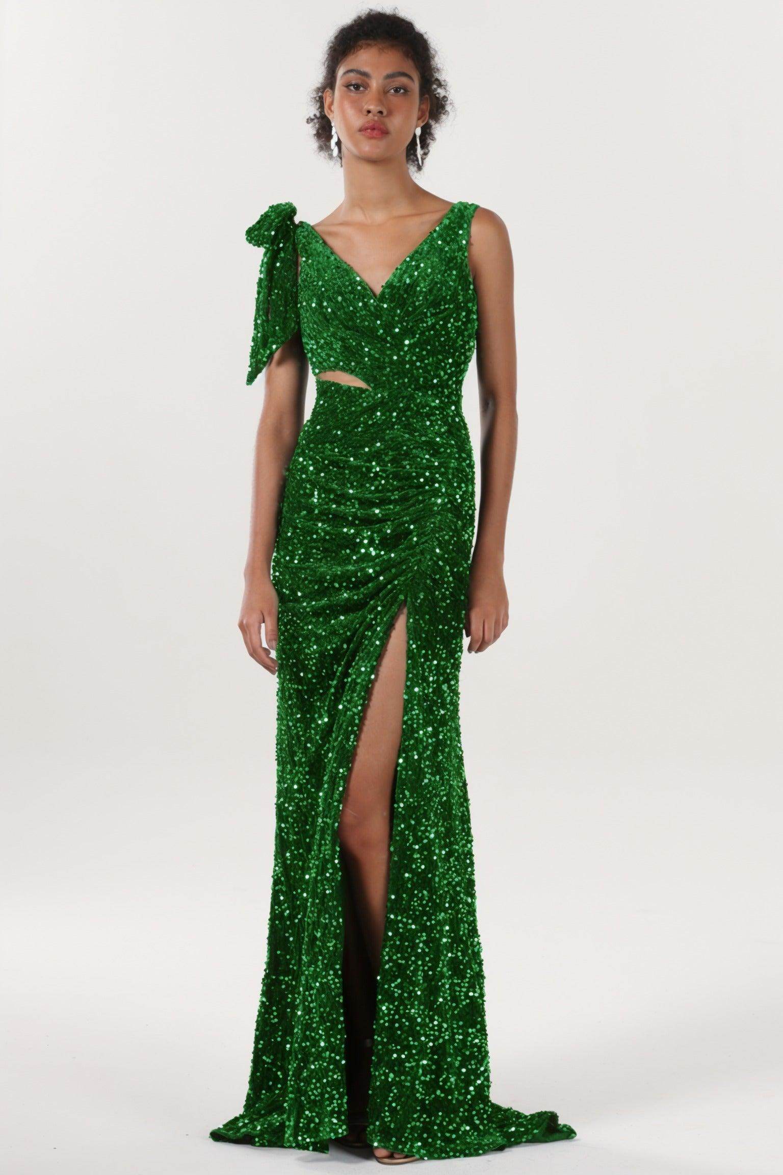 Sheath-Column Sweep-Brush Train Velvet Sequin Formal Dress CS0633