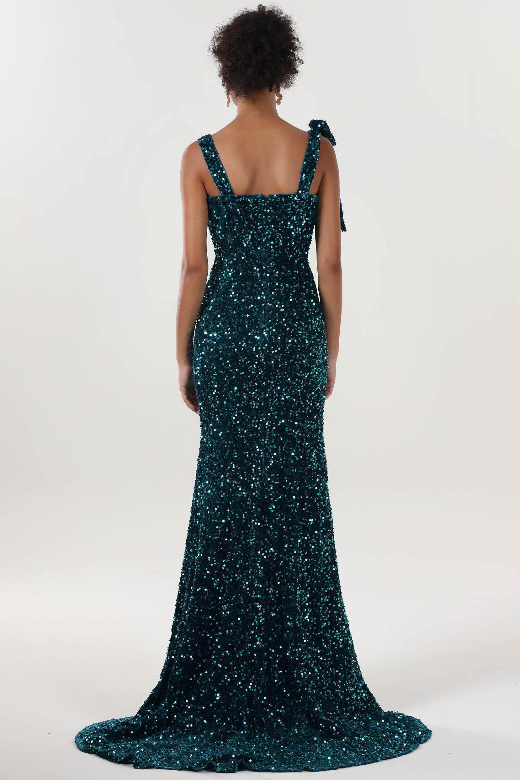 Sheath-Column Sweep-Brush Train Velvet Sequin Formal Dress CS0633