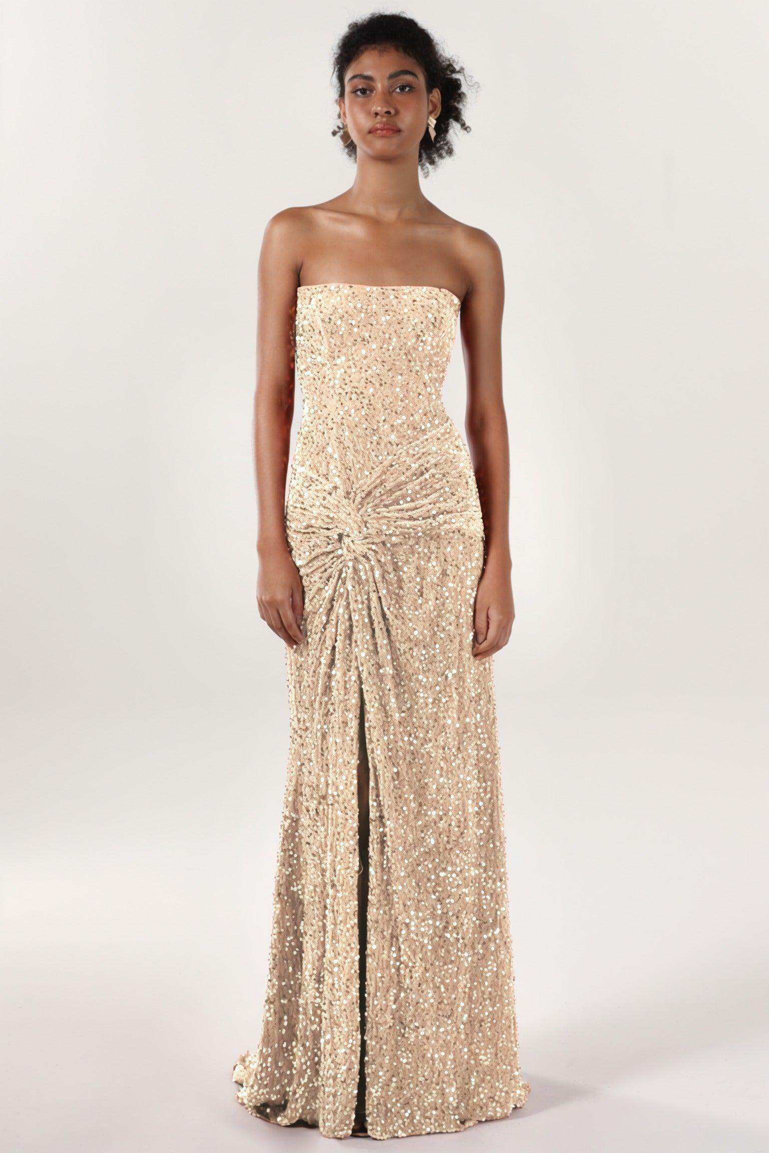 Sheath-Column Sweep-Brush Train Velvet Sequin Formal Dress CS0634