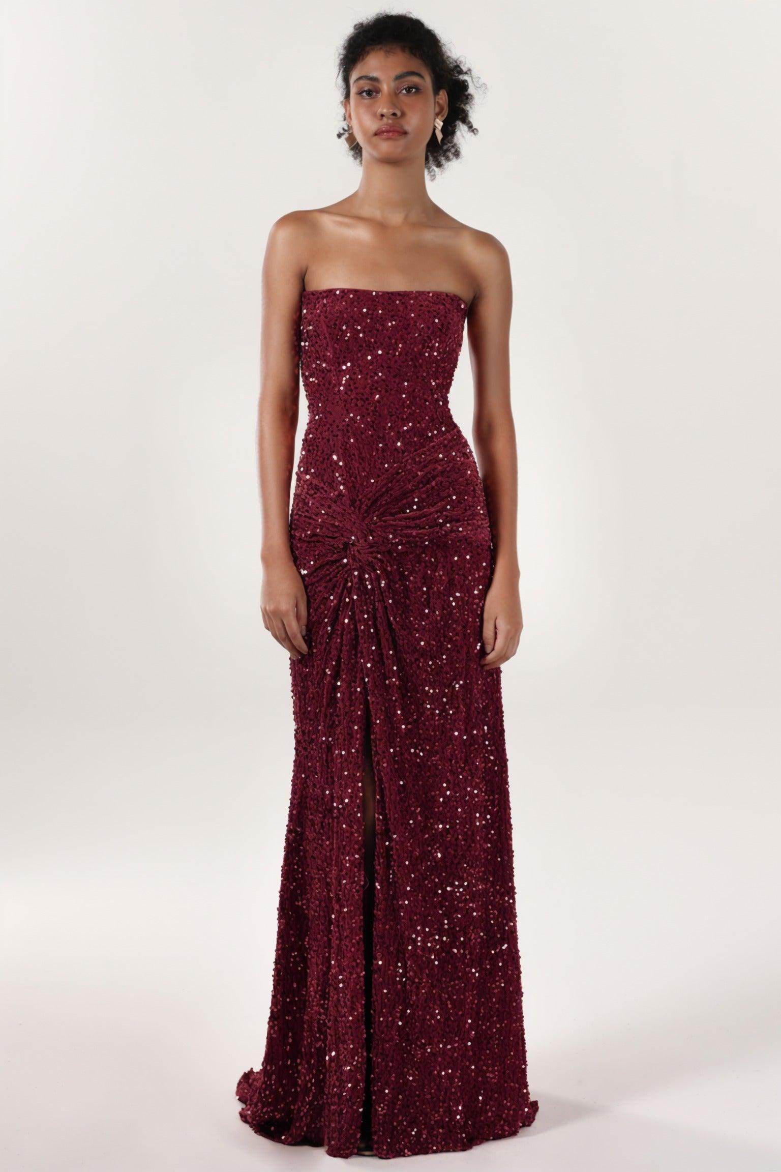 Sheath-Column Sweep-Brush Train Velvet Sequin Bridesmaid Dress CS0634BM