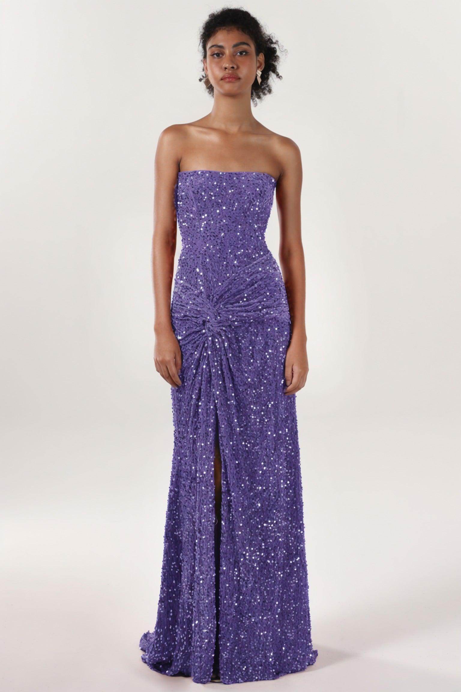 Sheath-Column Sweep-Brush Train Velvet Sequin Formal Dress CS0634