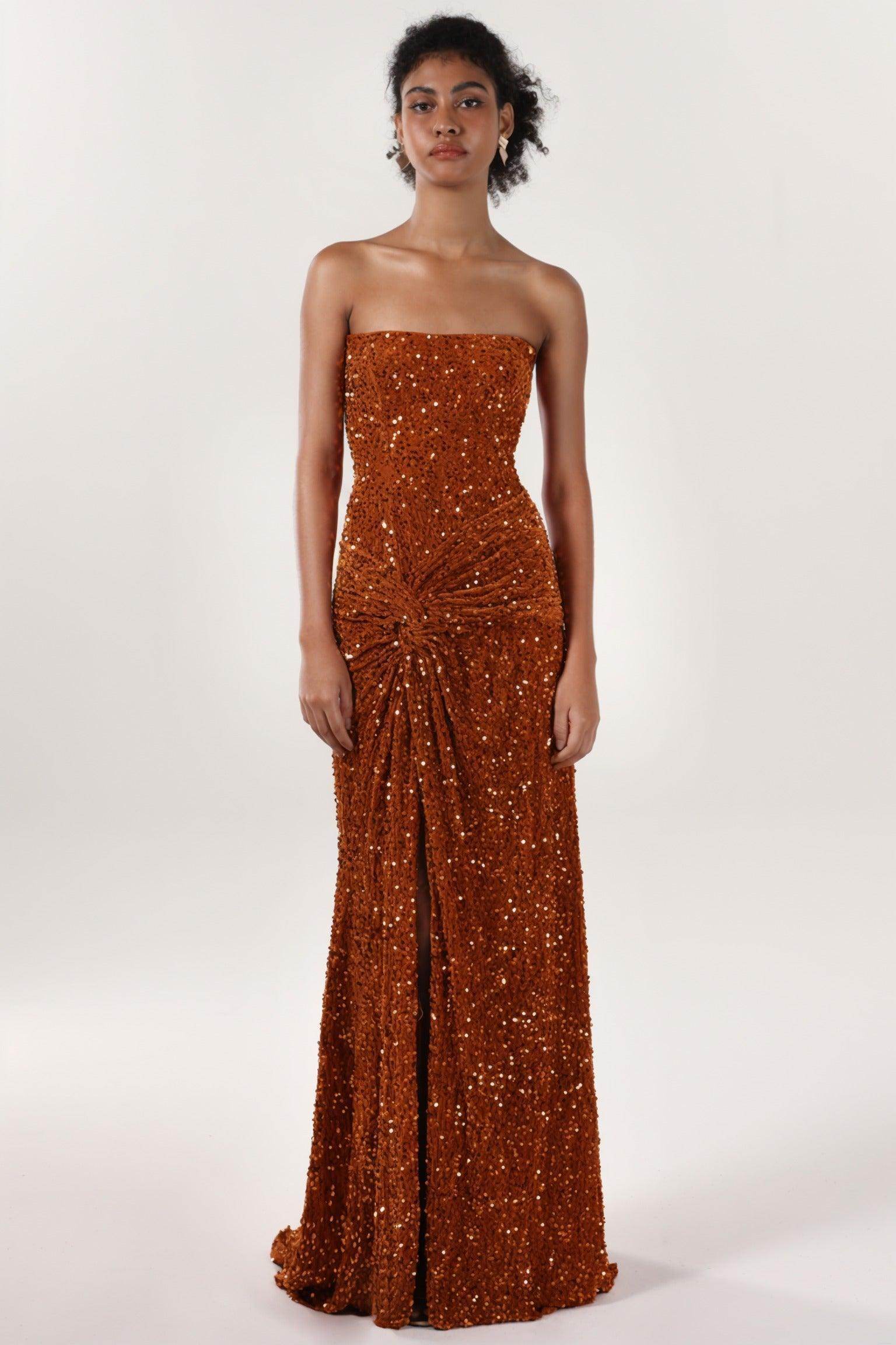 Sheath-Column Sweep-Brush Train Velvet Sequin Formal Dress CS0634