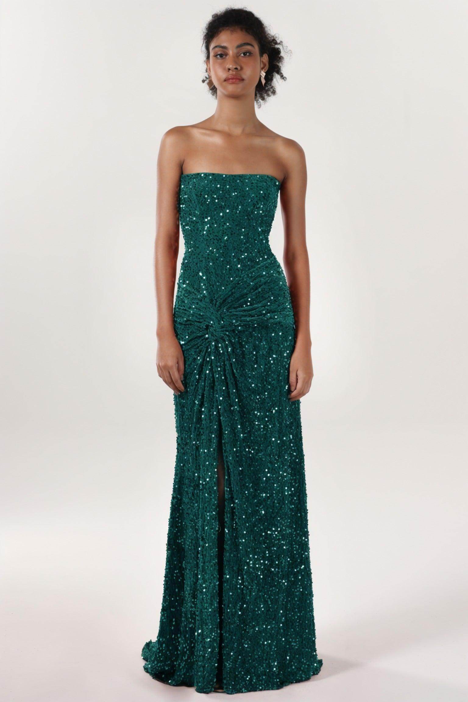 Sheath-Column Sweep-Brush Train Velvet Sequin Bridesmaid Dress CS0634BM