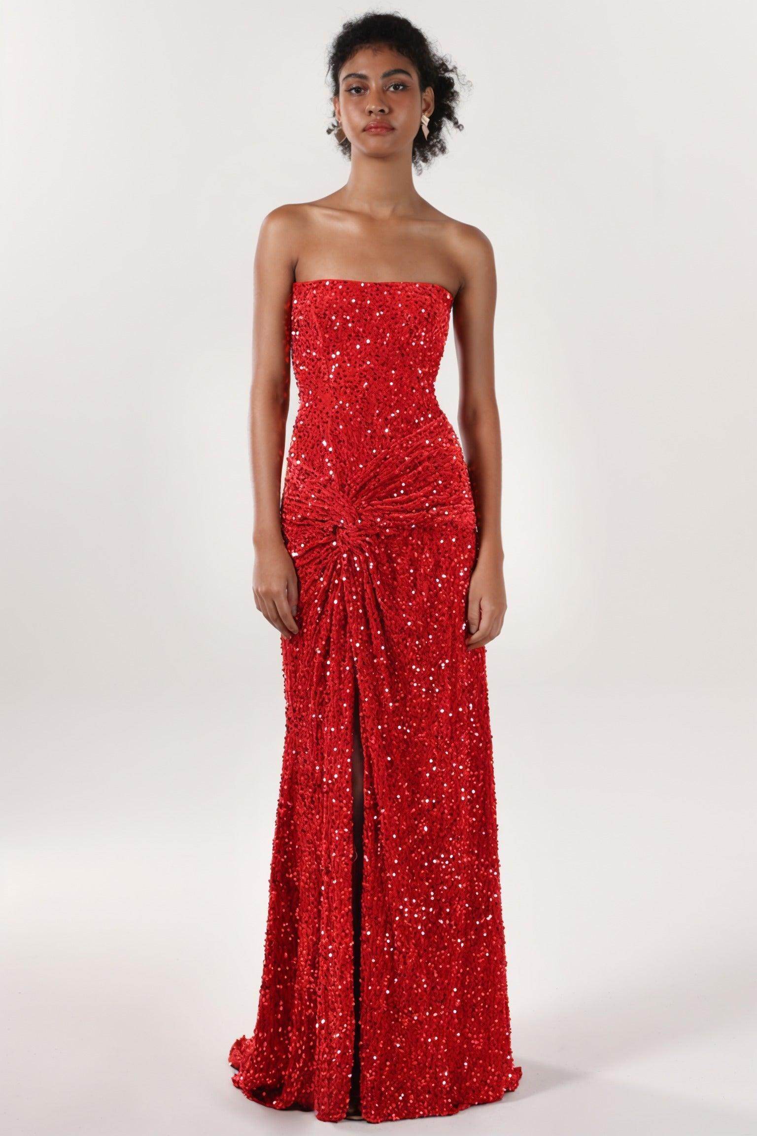 Sheath-Column Sweep-Brush Train Velvet Sequin Formal Dress CS0634