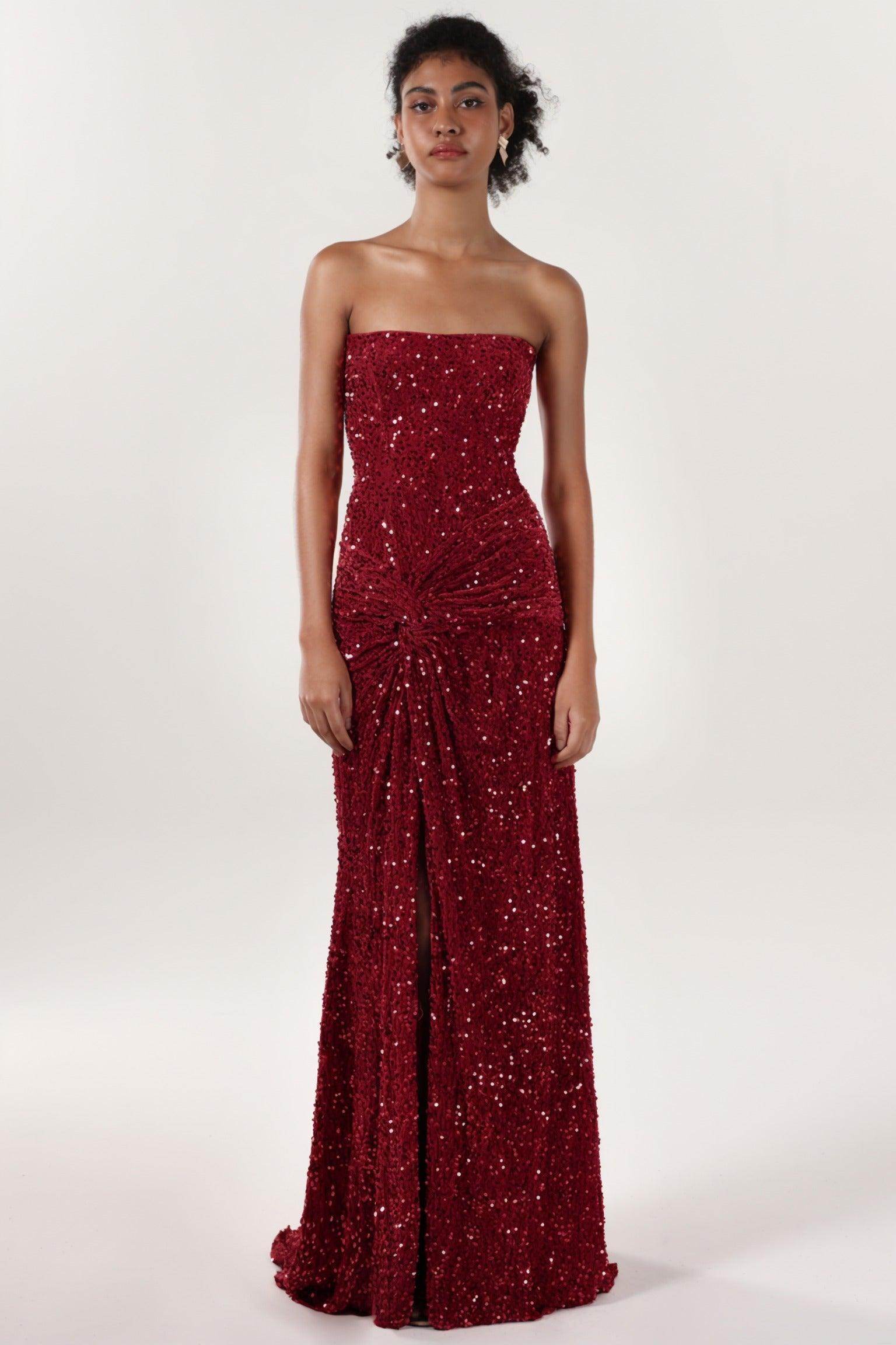 Sheath-Column Sweep-Brush Train Velvet Sequin Bridesmaid Dress CS0634BM