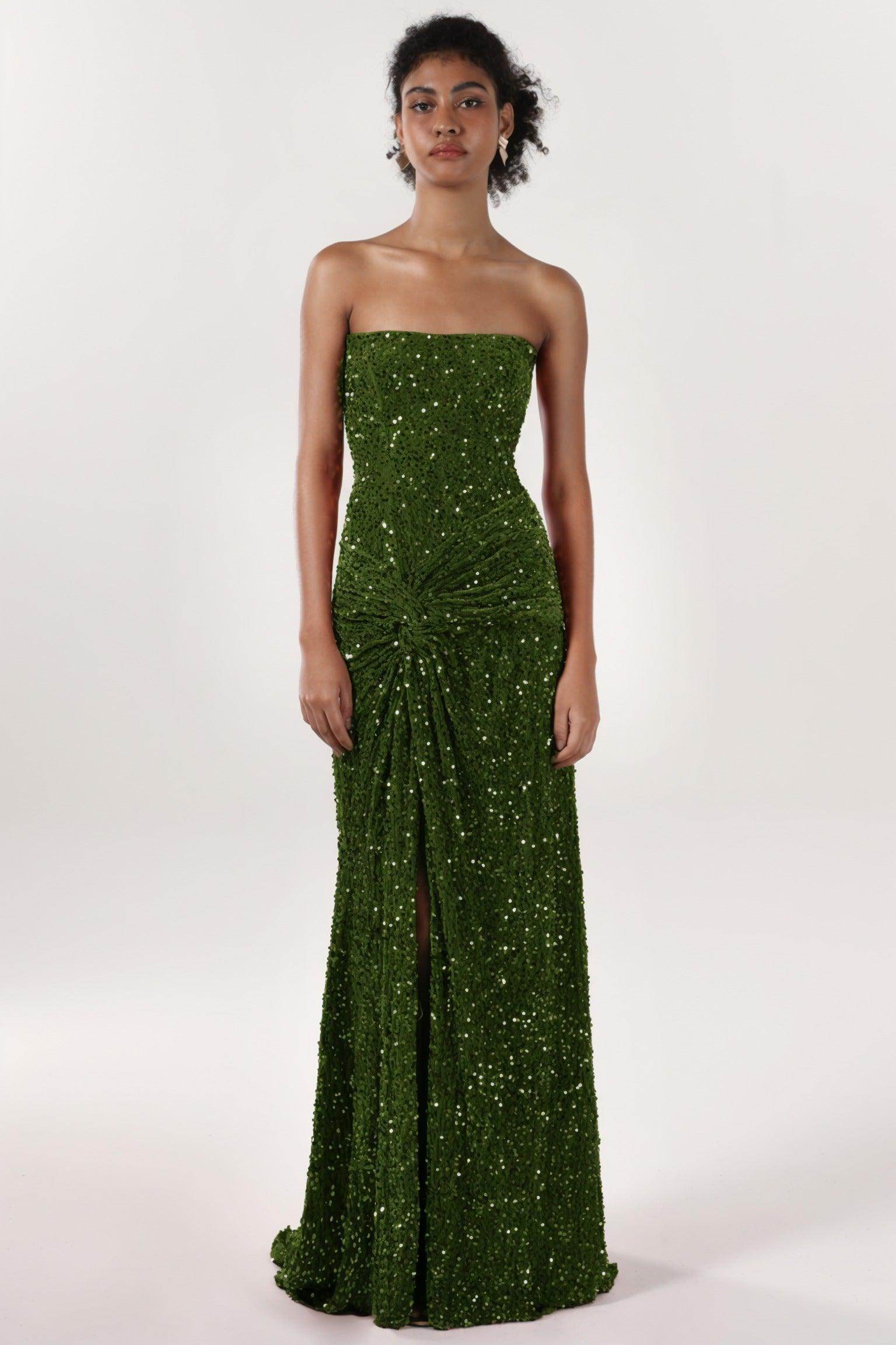 Sheath-Column Sweep-Brush Train Velvet Sequin Bridesmaid Dress CS0634BM