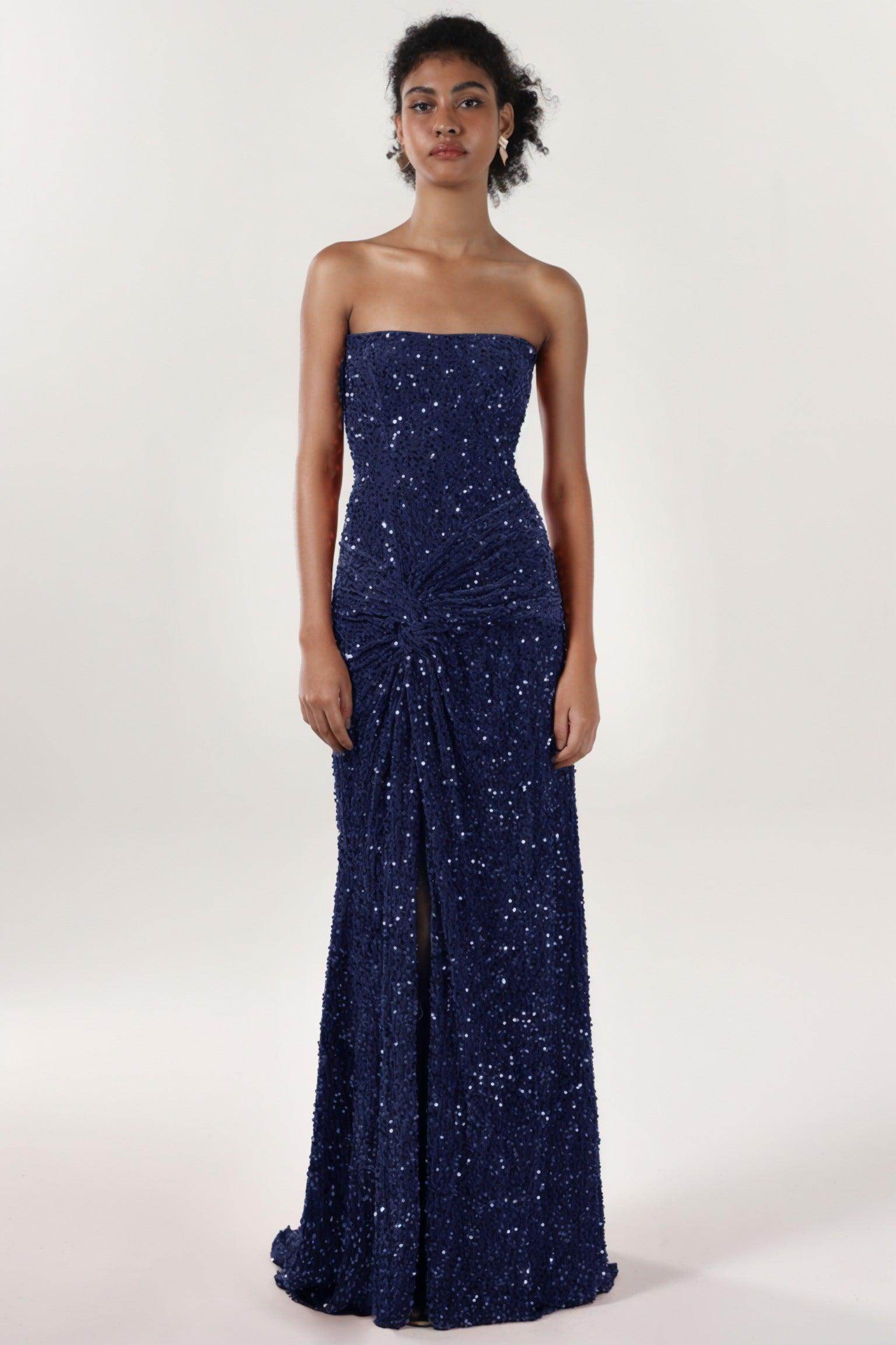 Sheath-Column Sweep-Brush Train Velvet Sequin Formal Dress CS0634