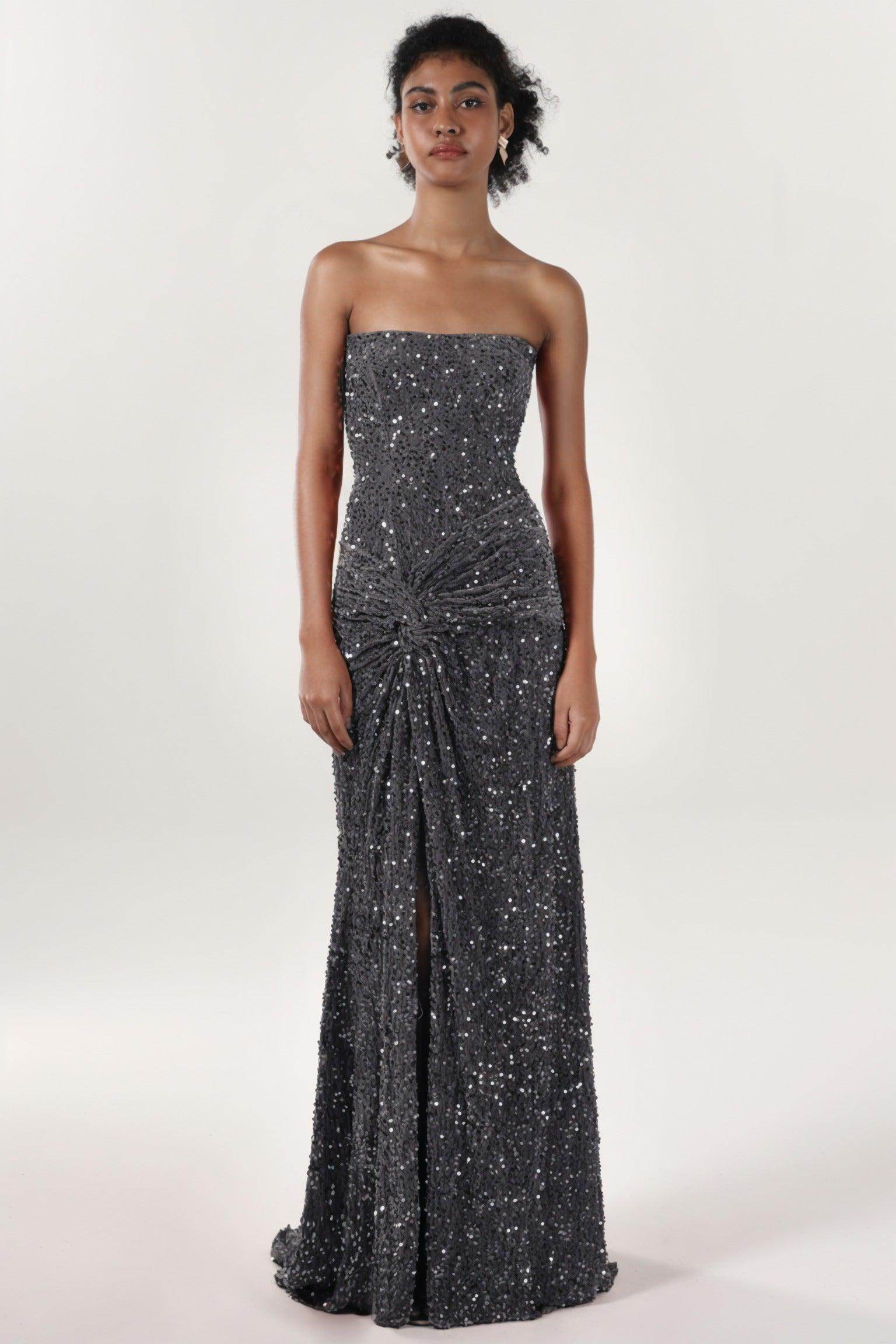Sheath-Column Sweep-Brush Train Velvet Sequin Bridesmaid Dress CS0634BM