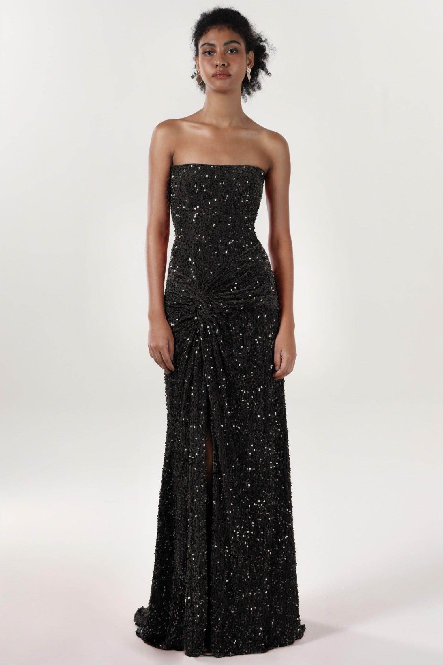 Sheath-Column Sweep-Brush Train Velvet Sequin Formal Dress CS0634